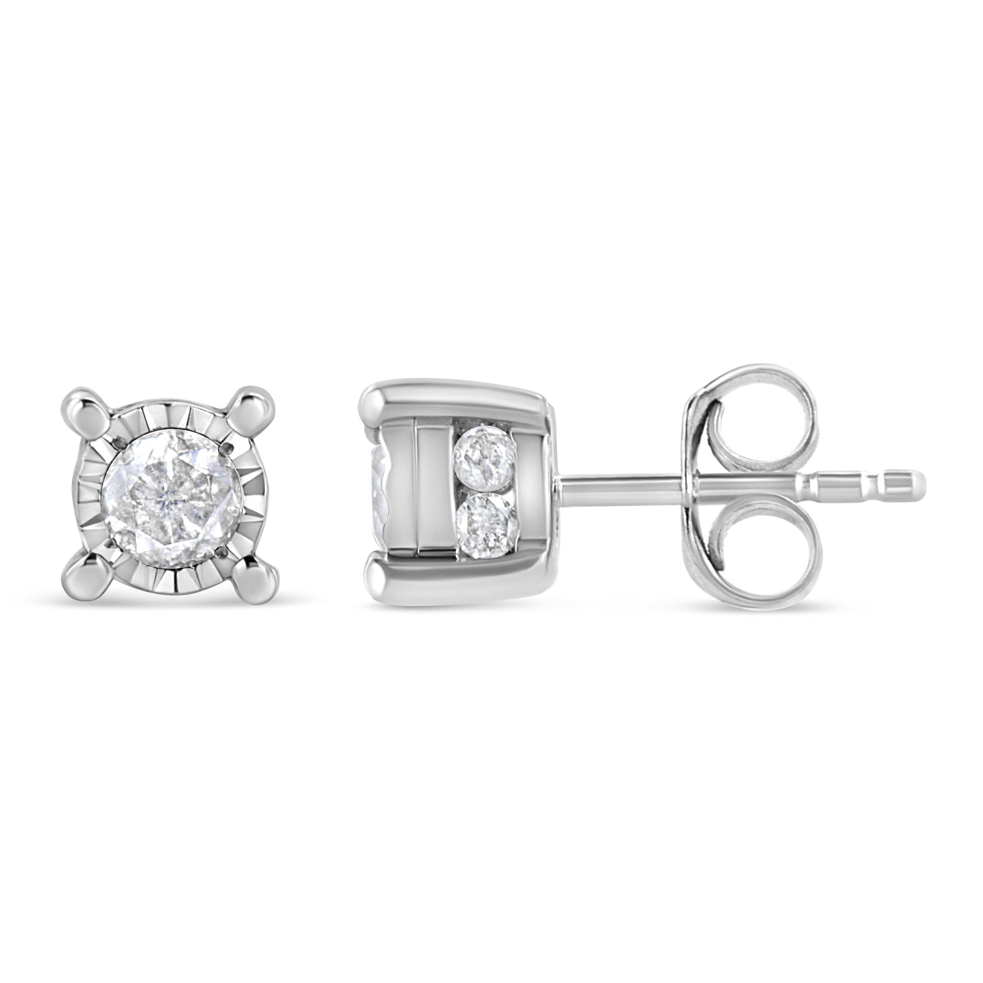 .925 Sterling Silver 1.0 Cttw Round Brilliant-Cut Diamond Miracle-Set Solitaire Stud Earrings (H-I Color, I2-I3 Clarity) - Friggin Jewelry