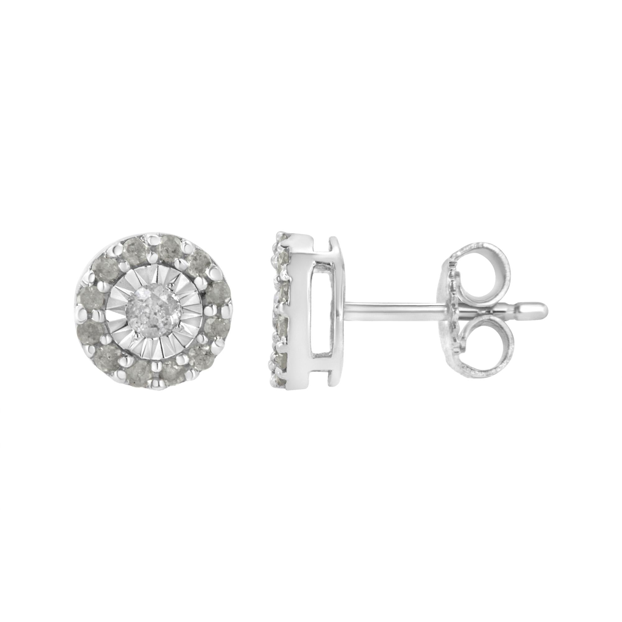 .925 Sterling Silver 1/2 cttw Miracle-Set Round Diamond Halo Stud Earrings (I-J Clarity, I3 Color) - Friggin Jewelry