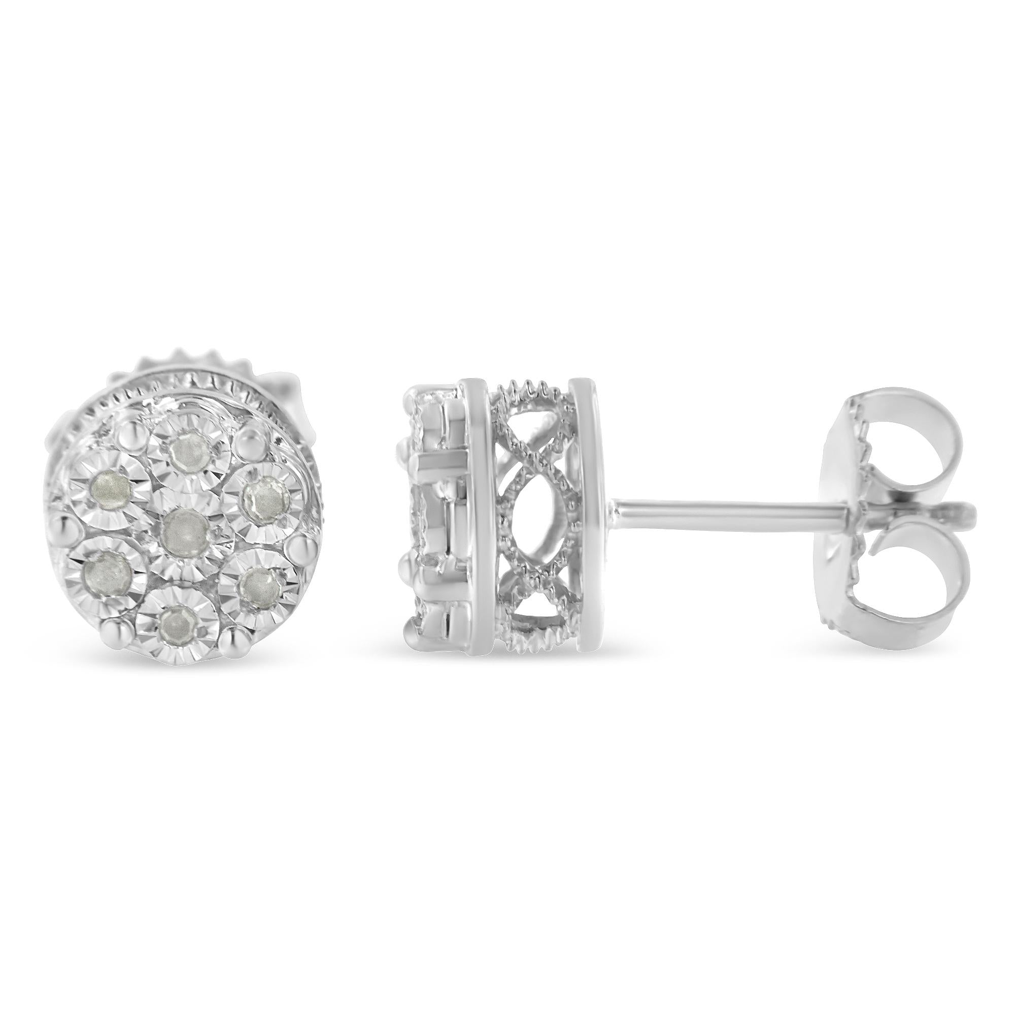 Pendientes de plata de ley con diamantes en racimo (0,15 cts, color IJ, claridad I3) - Friggin Jewelry