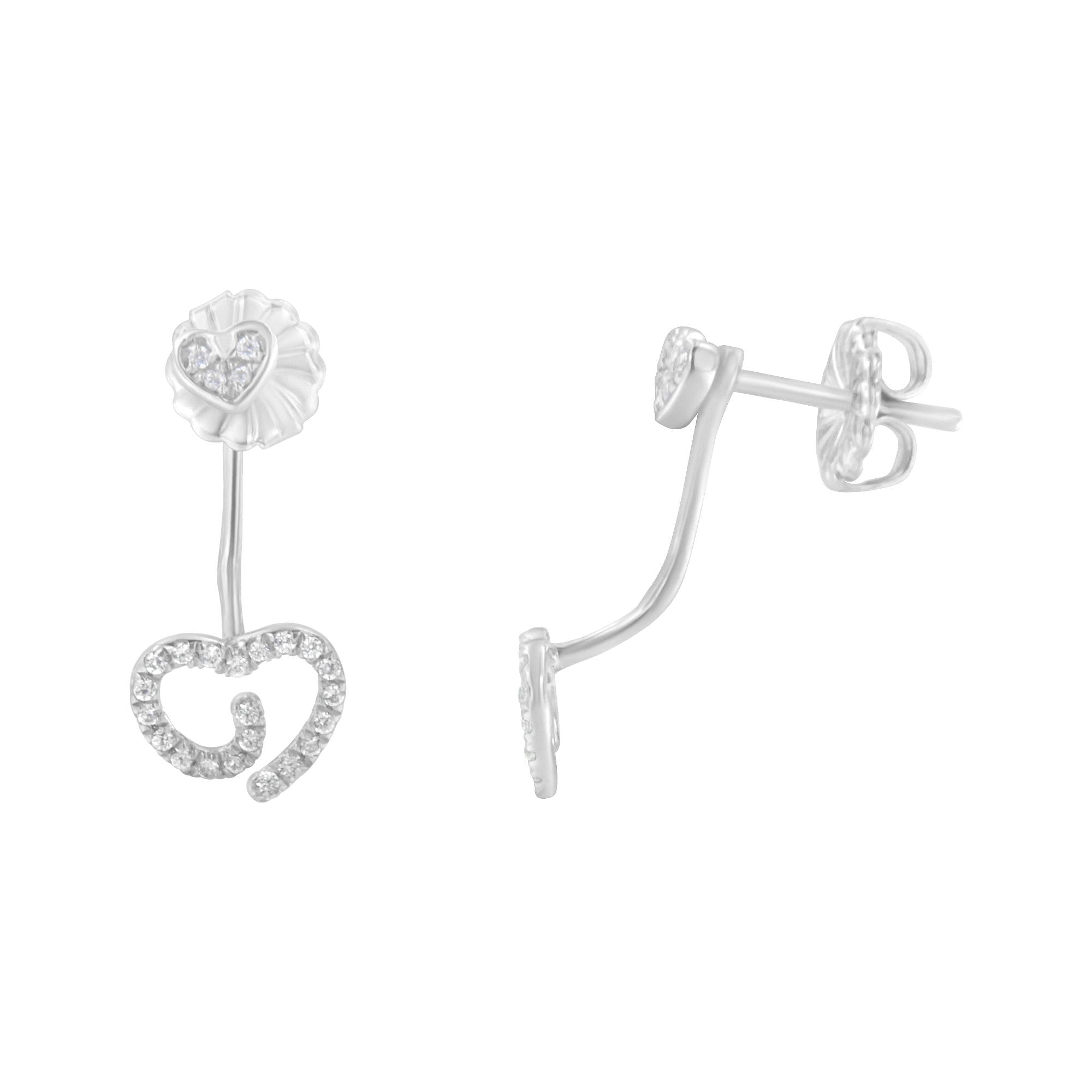 .925 Sterling Silver 1/4 Cttw Diamond Swirl Heart Front/Back Earrings (I-J Color, I2-I3 Clarity) - Friggin Jewelry
