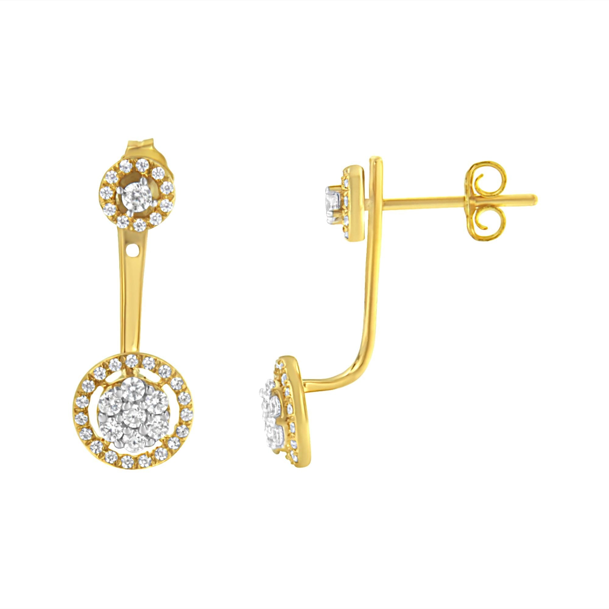 14K Yellow Gold Plated .925 Sterling Silver 5/8 Cttw Diamond Removable Stud and Dangle Earrings (I-J Color, I2-I3) - Friggin Jewelry