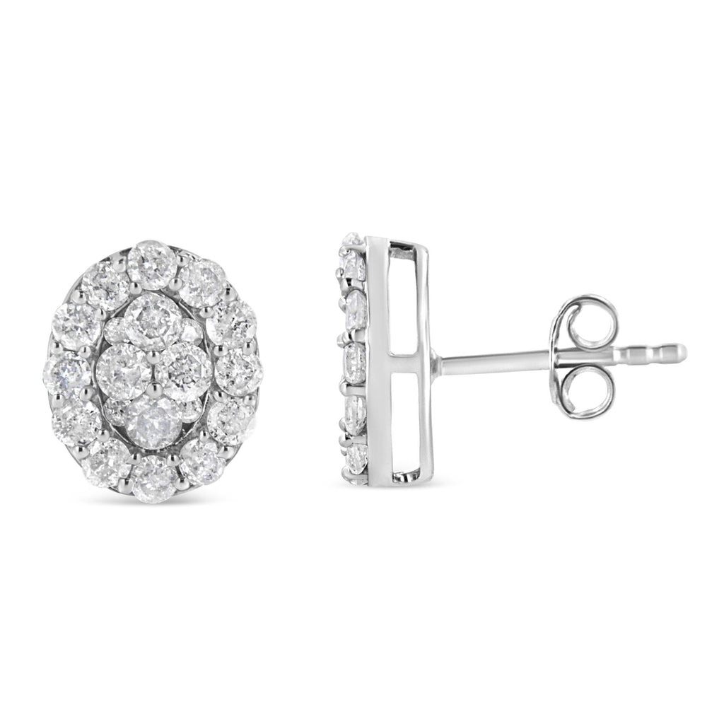 .925 Sterling Silver 1 1/2 Cttw Round-Cut Diamond Oval Shaped Stud Earrings (I-J Color, I3 Clarity) - Friggin Jewelry