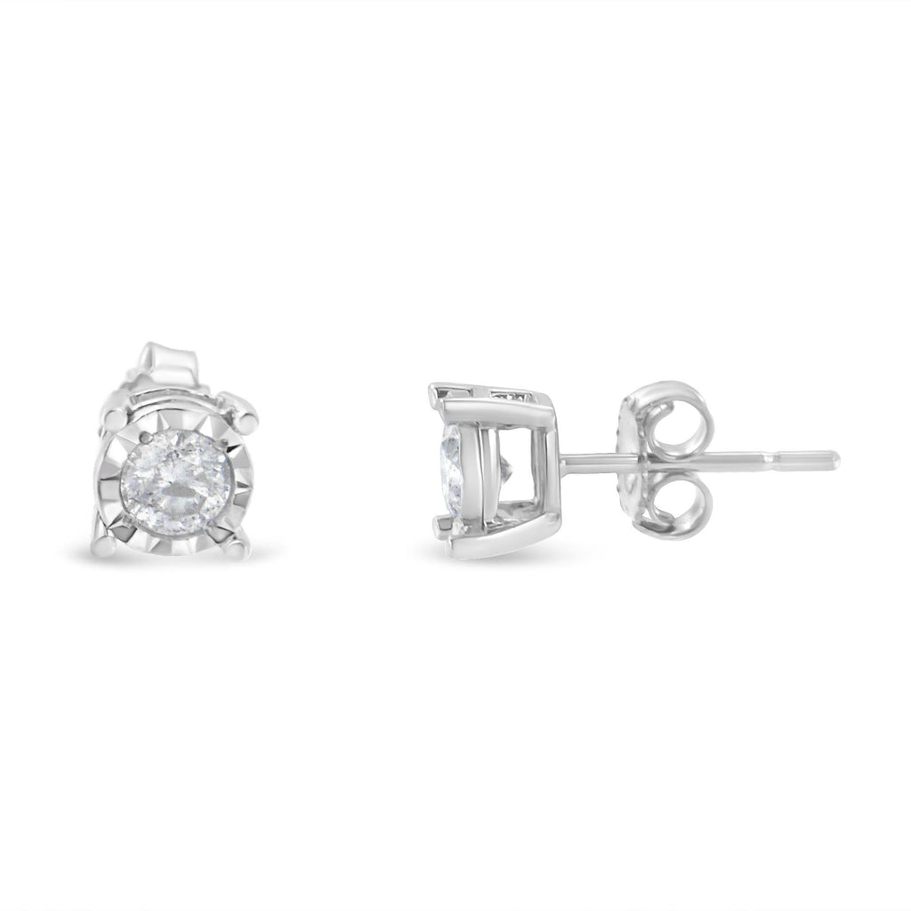 .925 Sterling Silver 1/2 Cttw Near Colorless Round Brilliant-Cut Diamond Miracle-Set Stud Earrings (H-I Color, I2-I3 Clarity) - Friggin Jewelry