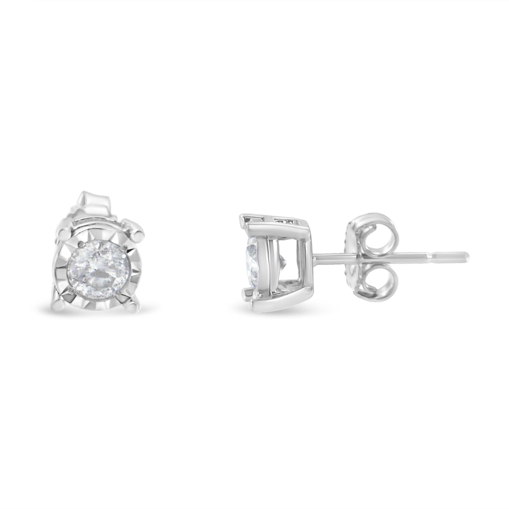 .925 Sterling Silver 1/2 Cttw Near Colorless Round Brilliant-Cut Diamond Miracle-Set Stud Earrings (H-I Color, I2-I3 Clarity) - Friggin Jewelry