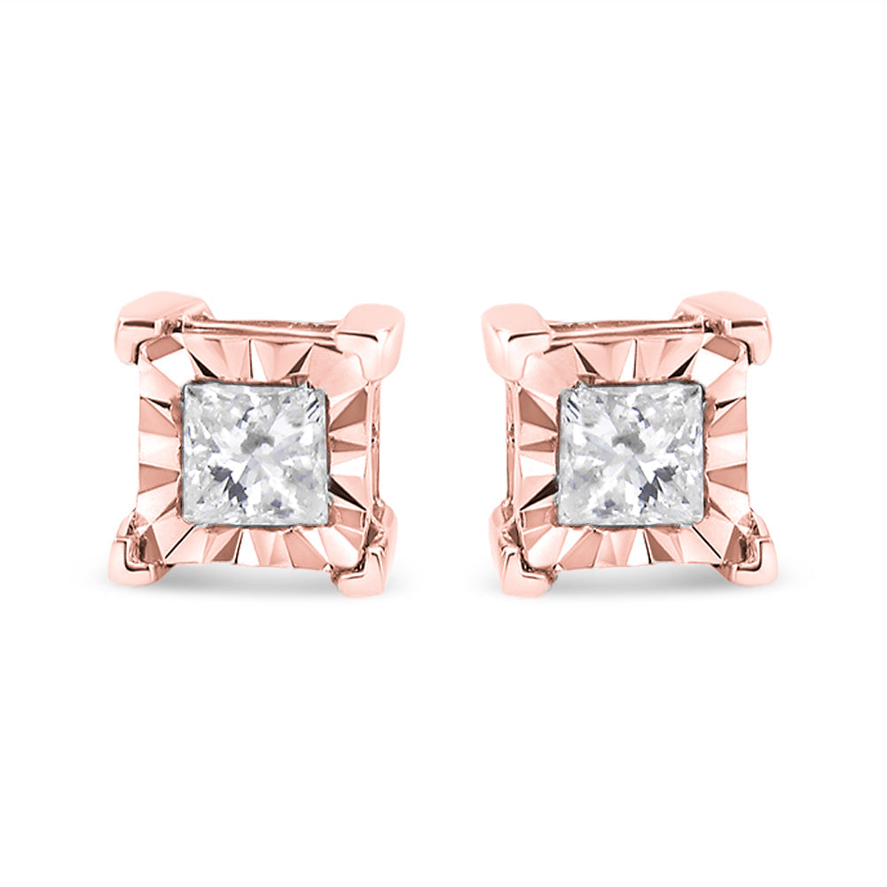 Pendientes solitarios de diamantes de talla princesa engastados en plata de ley 925 (color HI, claridad I2-I3) - Friggin Jewelry