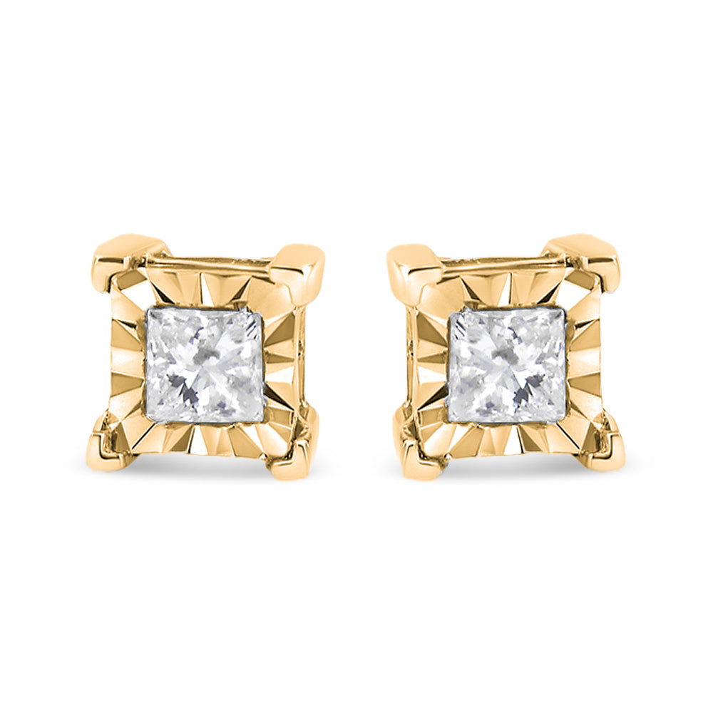 Pendientes solitarios de diamantes de talla princesa engastados en plata de ley 925 (color HI, claridad I2-I3) - Friggin Jewelry