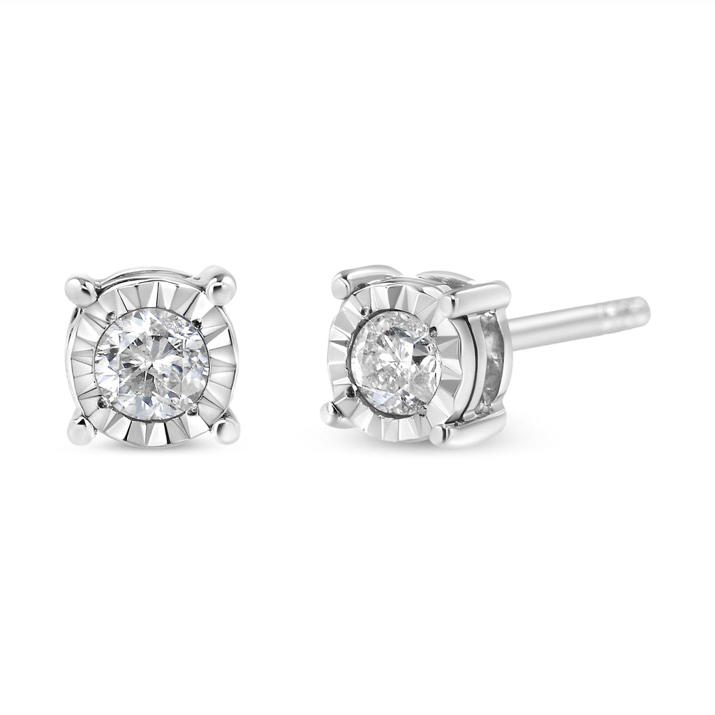 Pendientes de botón de plata de ley 925 con diamantes redondos casi incoloros de 1/5 quilates engastados milagros - Friggin Jewelry