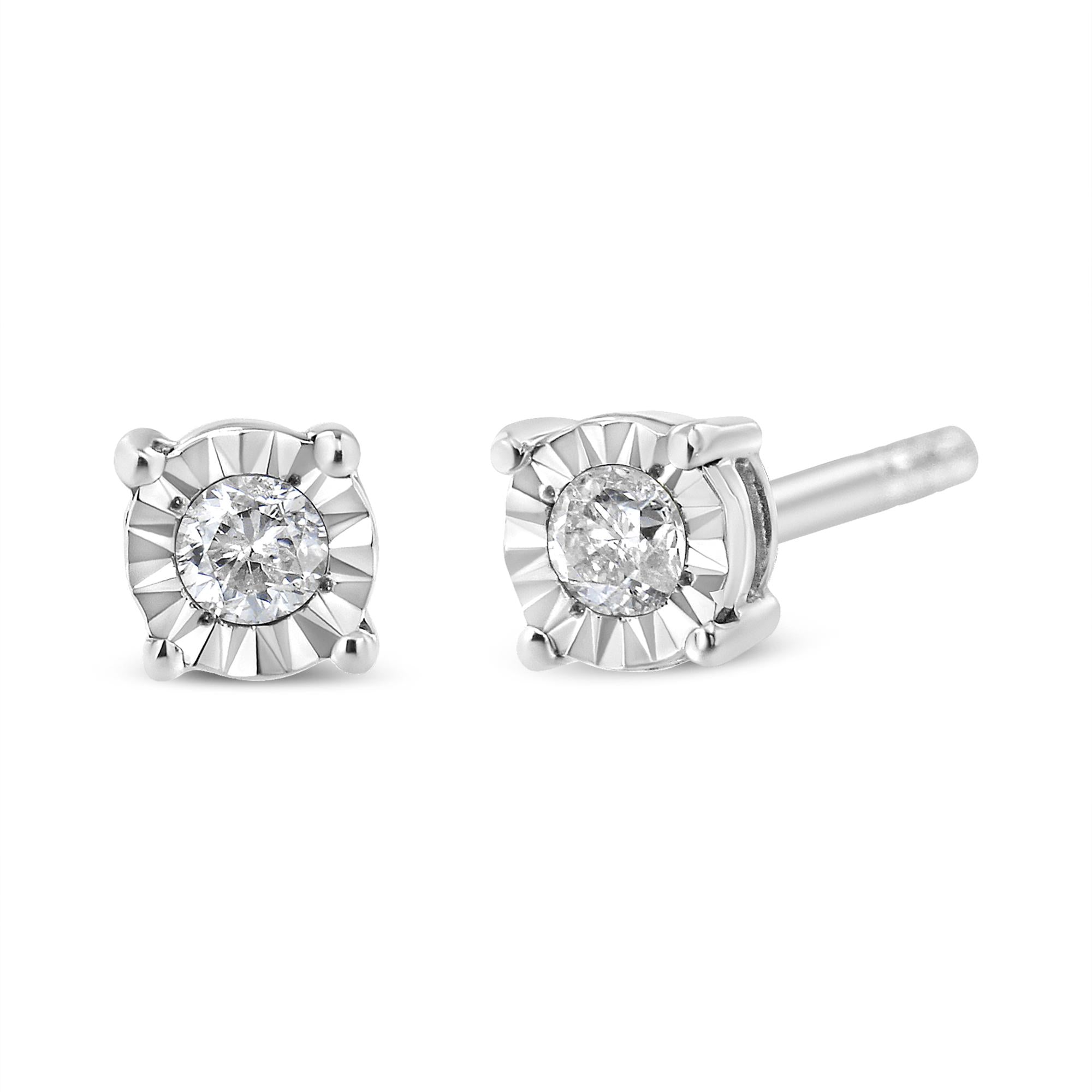 Orecchini a bottone in argento sterling 925 con diamanti taglio brillante rotondo da 1/10 ct - Friggin Jewelry