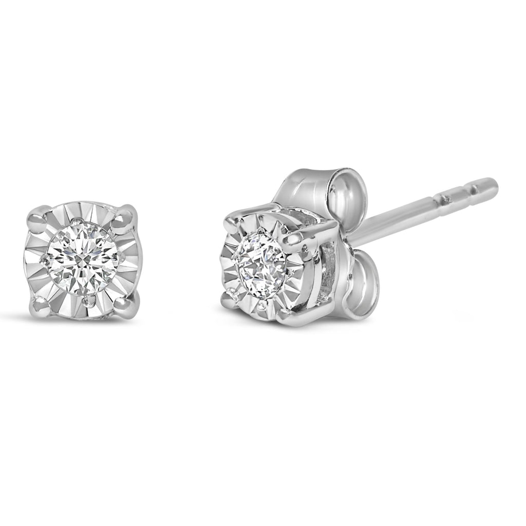 Aretes de plata de ley 925 con diamantes cultivados en laboratorio de talla brillante redonda de 1/10 quilates engastados milagros (color FG, claridad VS1-VS2) - Friggin Jewelry