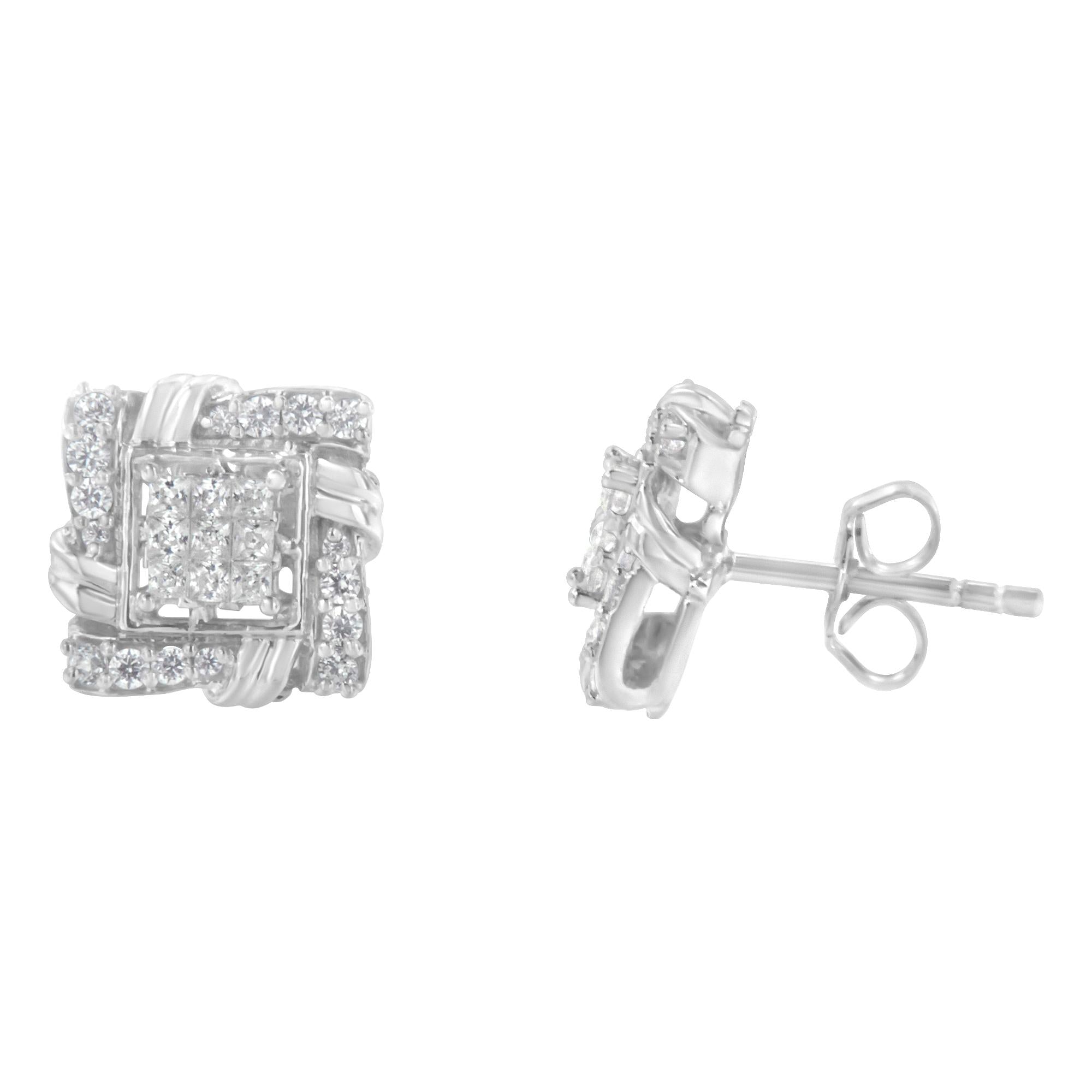 Aretes de plata de ley 925 con diamantes de talla redonda de 1/2 quilates (color IJ, claridad I1-I2) - Friggin Jewelry