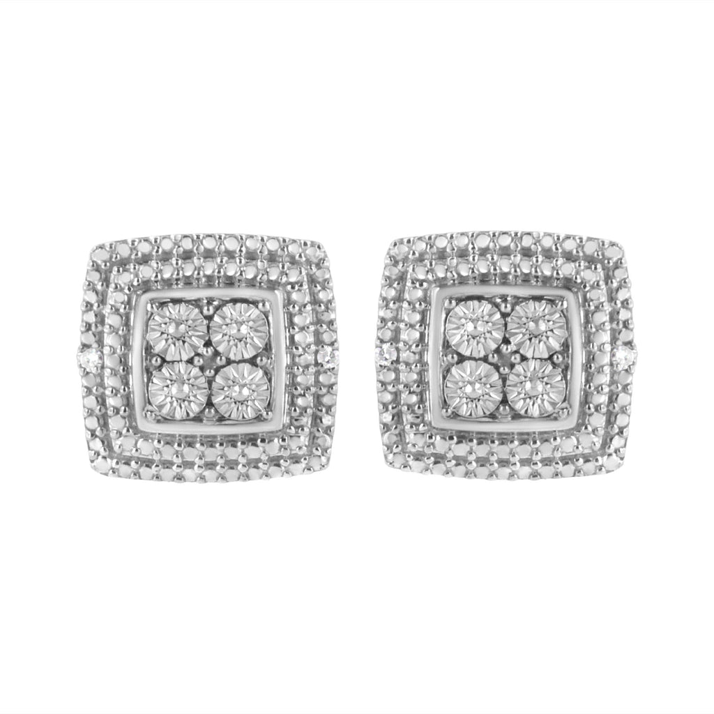 Aretes de plata de ley 925 con milgrain cuadrado y detalles de diamantes (claridad IJ, color I3) - Friggin Jewelry