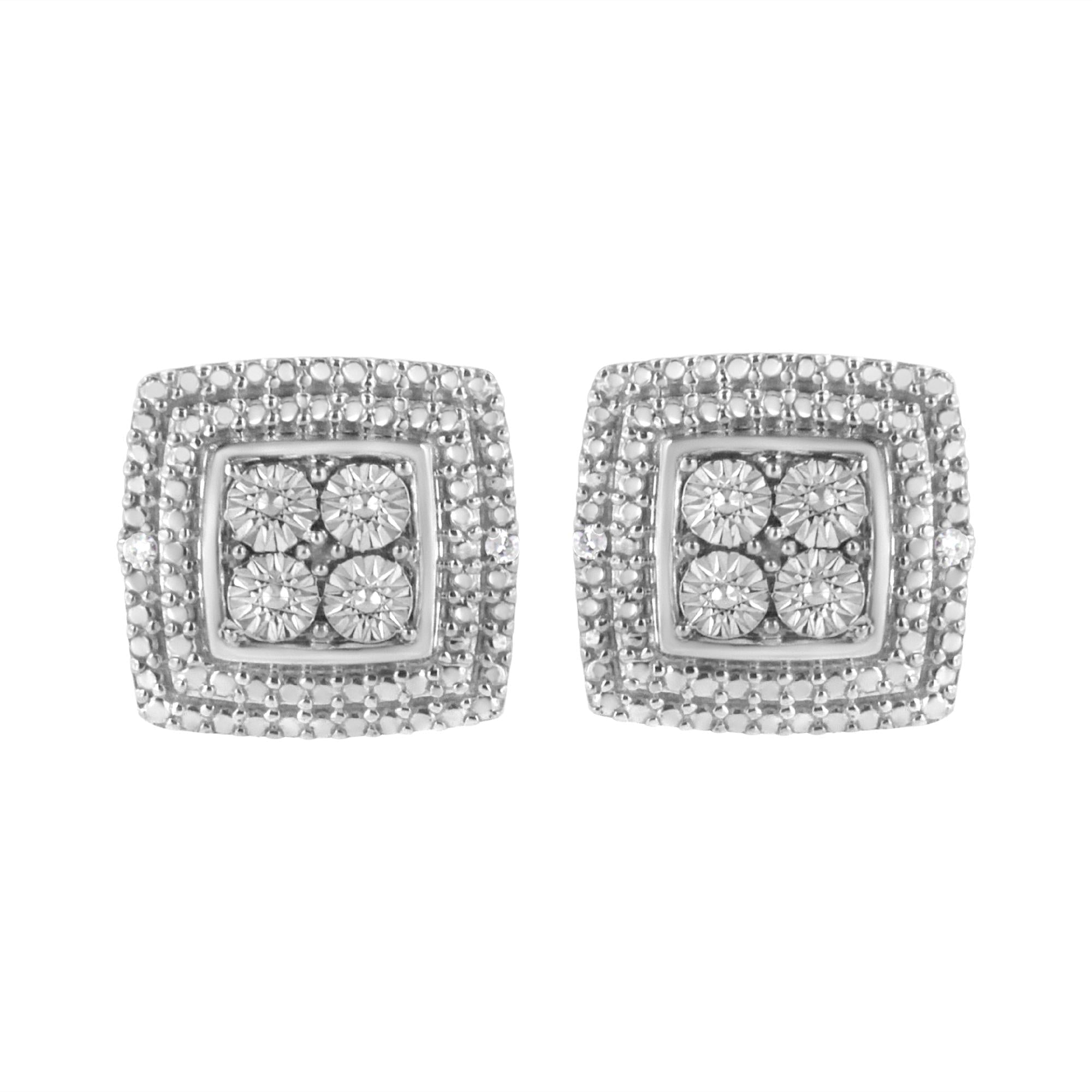 Aretes de plata de ley 925 con milgrain cuadrado y detalles de diamantes (claridad IJ, color I3) - Friggin Jewelry