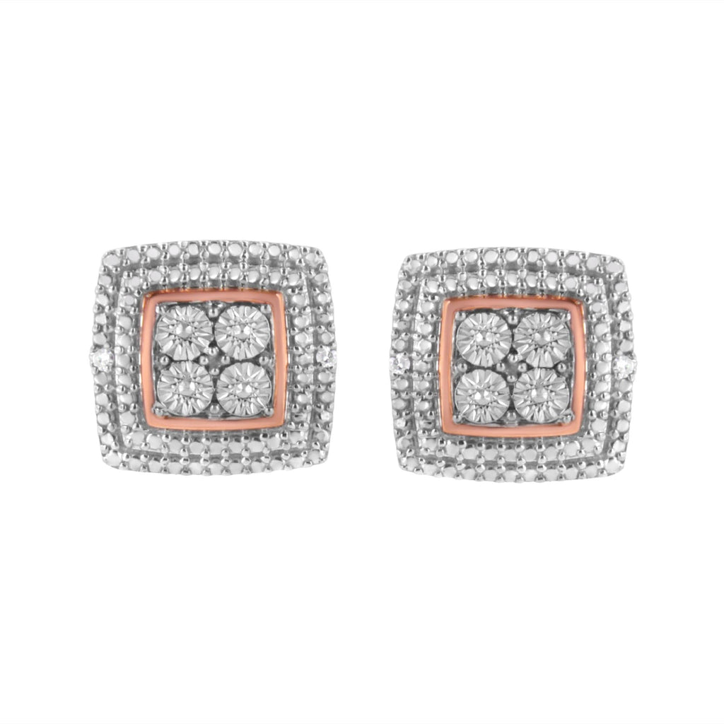 Aretes de plata de ley 925 con milgrain cuadrado y detalles de diamantes (claridad IJ, color I3) - Friggin Jewelry