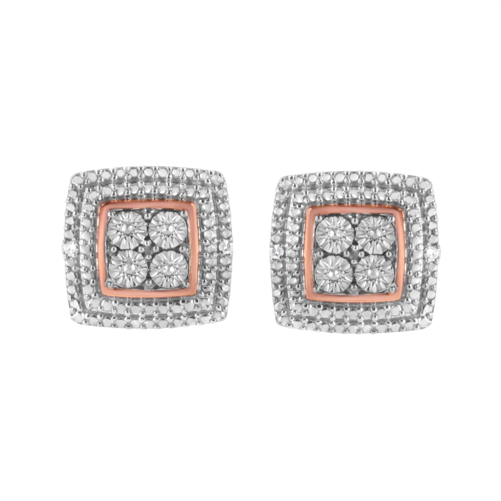 Aretes de plata de ley 925 con milgrain cuadrado y detalles de diamantes (claridad IJ, color I3) - Friggin Jewelry