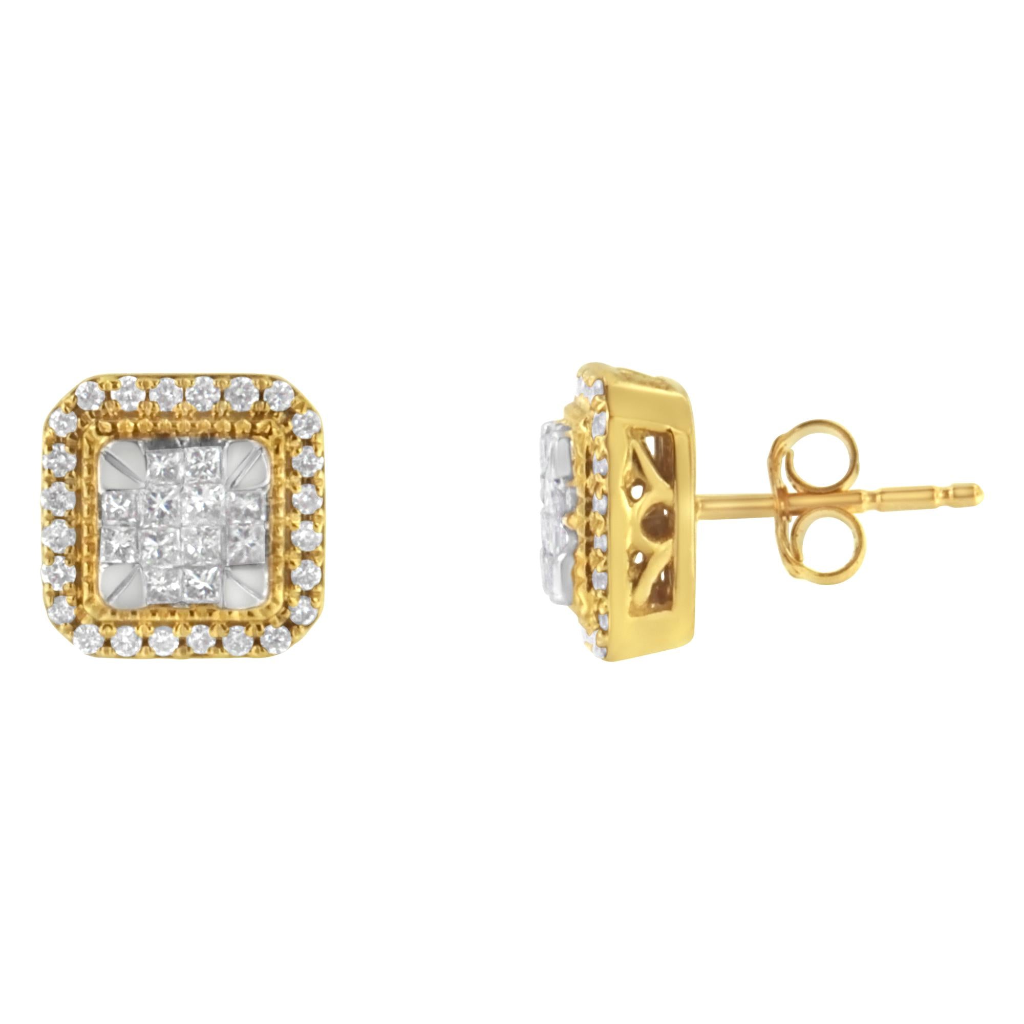 Orecchini a bottone in oro giallo 10 carati con diamanti (1/2 carato, colore HI, purezza SI2-I1) - Friggin Jewelry