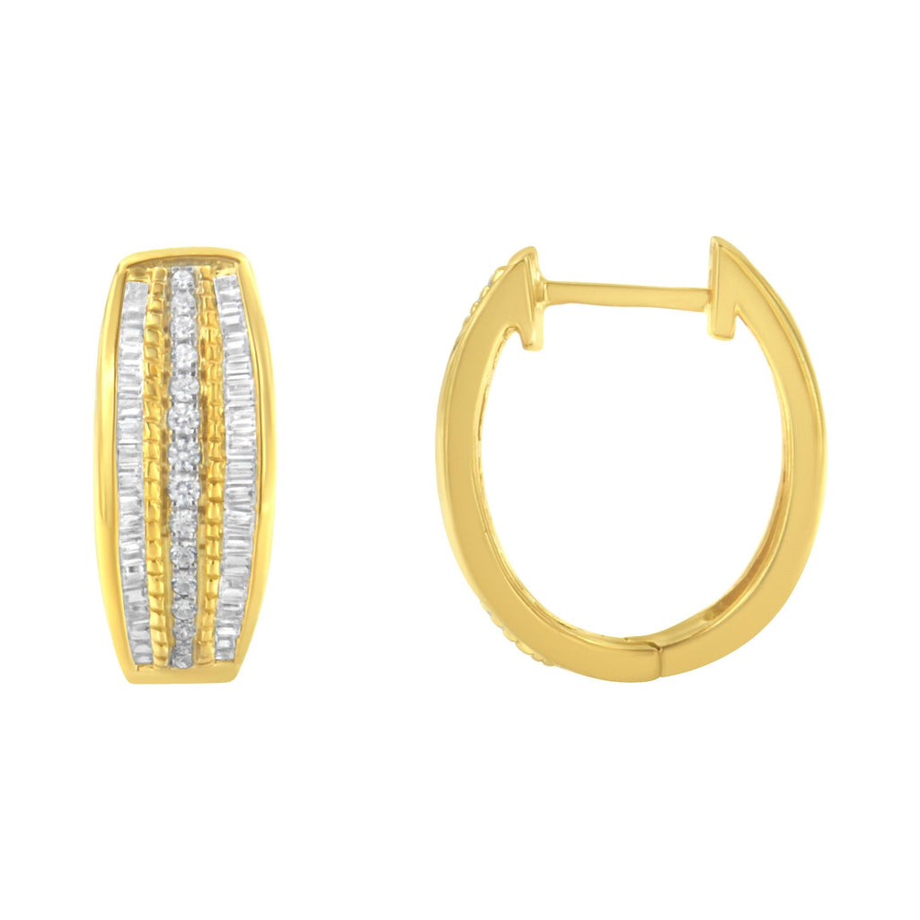 Aros modernos de oro amarillo de 10 quilates con diamantes engastados en pavé y canal de 3/4 quilates (color IJ, claridad I2-I3) - Friggin Jewelry