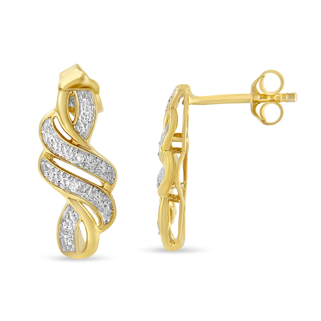 Pendientes de plata de ley con baño amarillo y diamantes de talla redonda en espiral (0,08 cts, color HI, claridad I2-I3) - Friggin Jewelry
