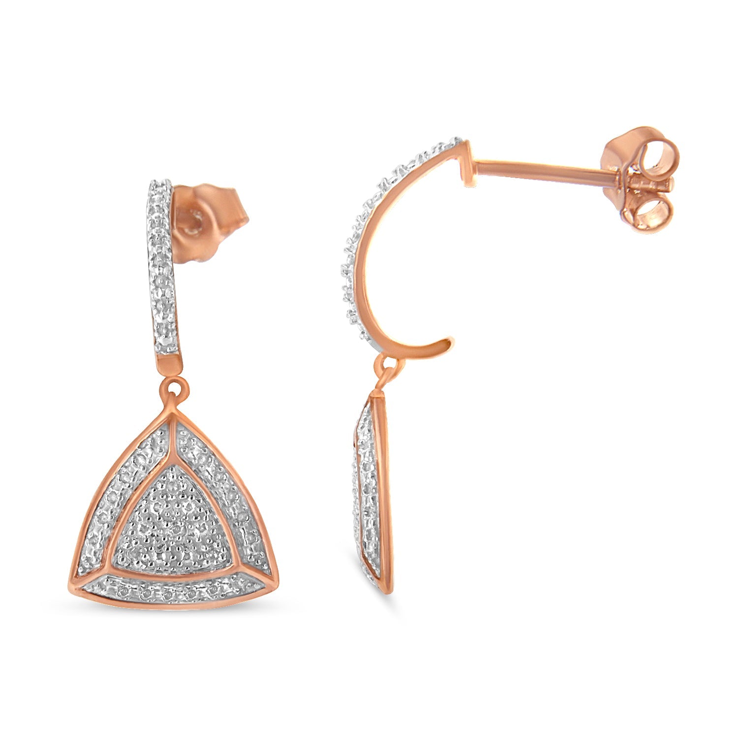 Rose Gold Plated Sterling Silver Round Cut Diamond Fashion Dangle Earrings (0.03 cttw, H-I Color, I2-I3 Clarity) - Friggin Jewelry