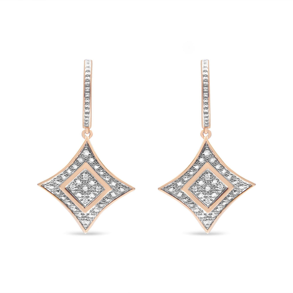 14K Rose Gold Plated .925 Sterling Silver Round-Cut Diamond Accent Dangle Rhombus Earrings (H-I Color, I2-I3 Clarity) - Friggin Jewelry