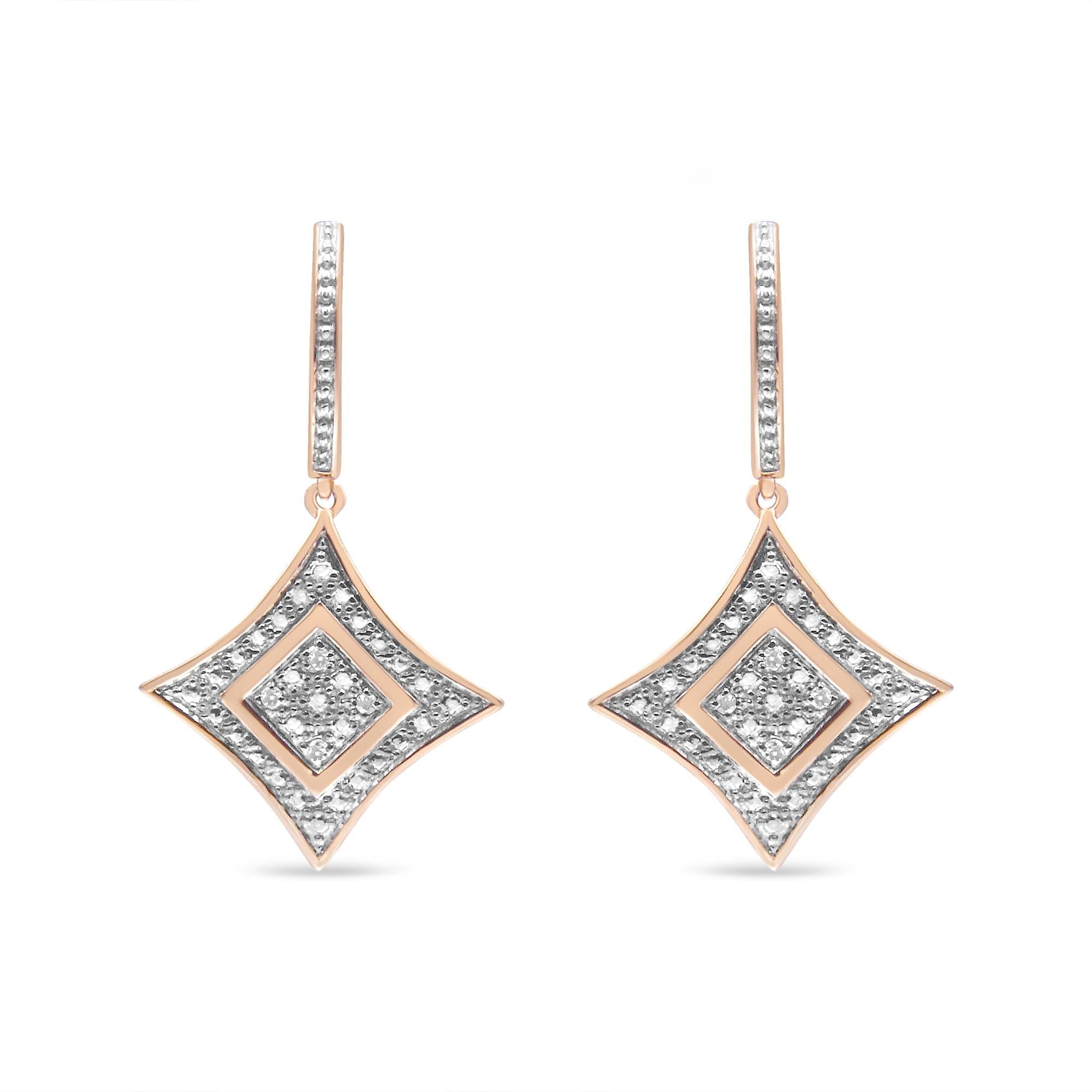 14K Rose Gold Plated .925 Sterling Silver Round-Cut Diamond Accent Dangle Rhombus Earrings (H-I Color, I2-I3 Clarity) - Friggin Jewelry