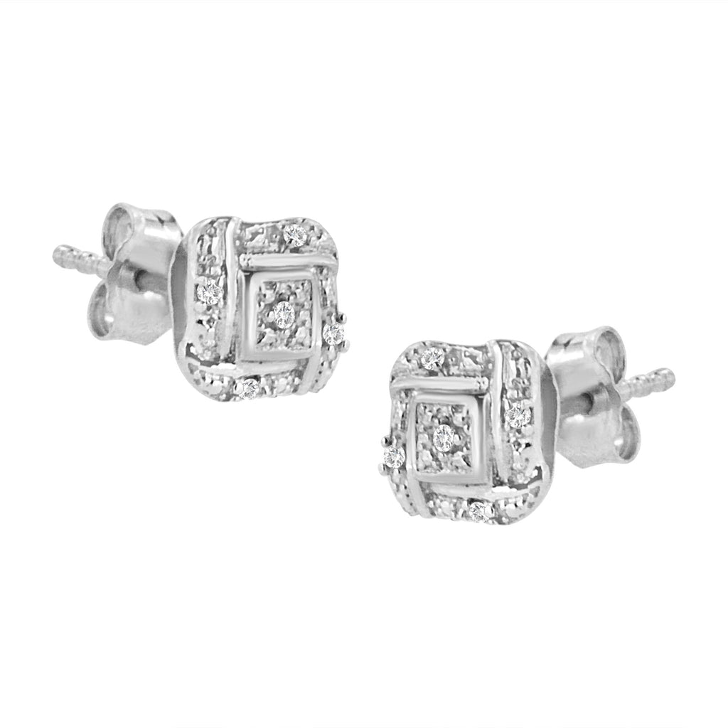 Pendientes de plata de ley con diamantes de talla redonda y corte cuadrado (0,04 cts, color HI, claridad I2-I3) - Friggin Jewelry