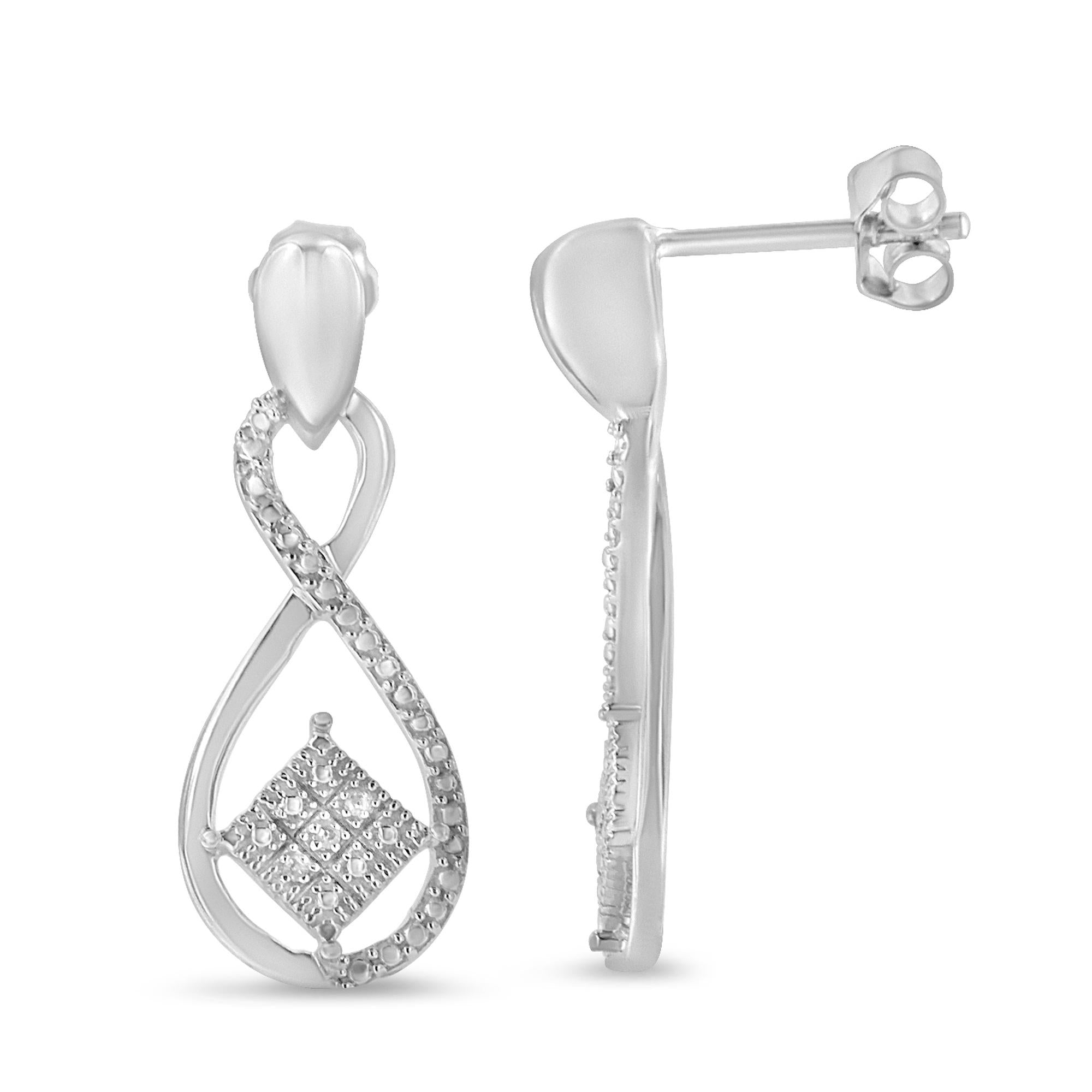 .925 Sterling Silver Round-Cut Diamond Accent Tilted Square and Infinity Drop Earrings (H-I Color, I2-I3 Clarity) - Friggin Jewelry