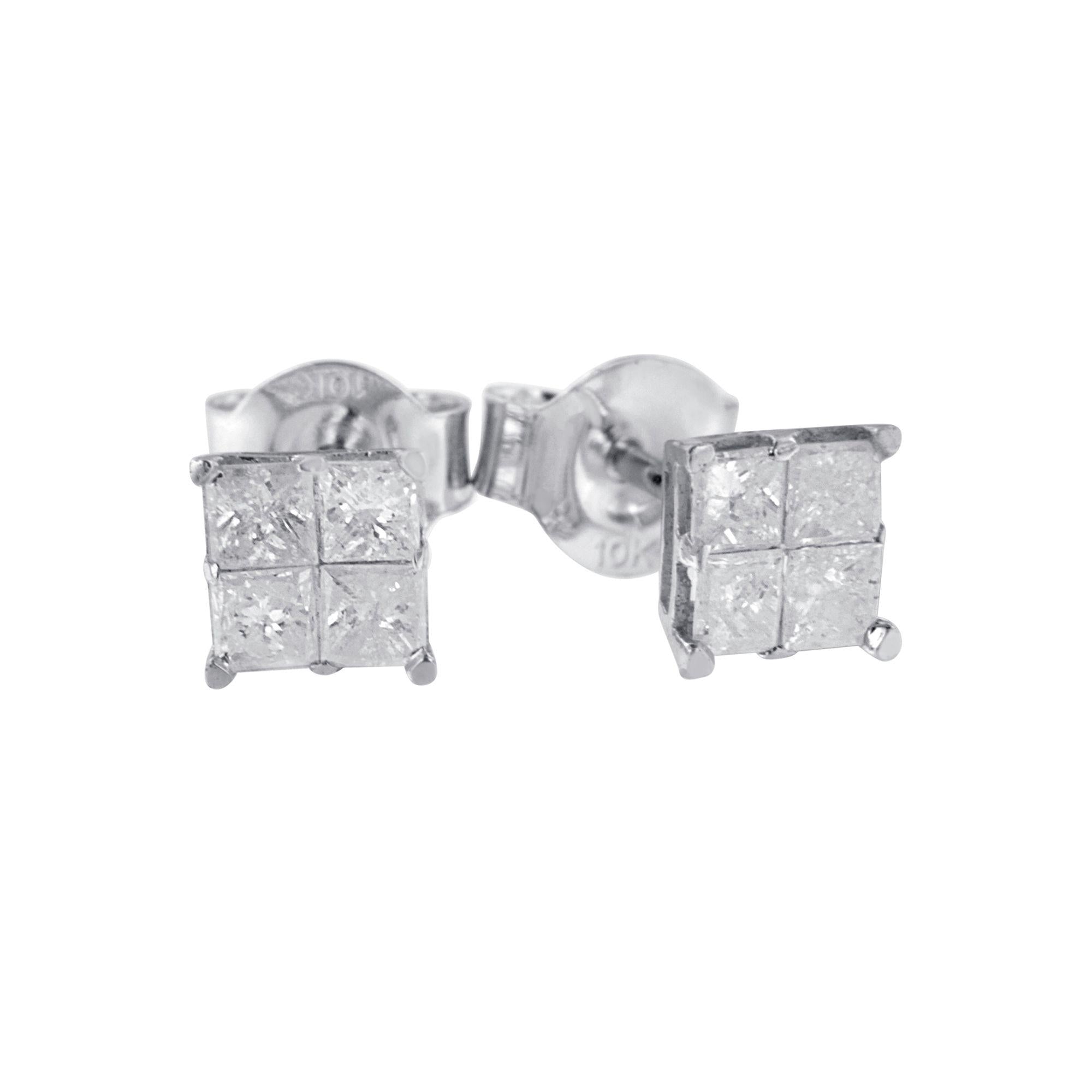 Aretes de diamantes en oro blanco de 10 k (0,60 cts, color IJ, claridad I2-I3) - Friggin Jewelry