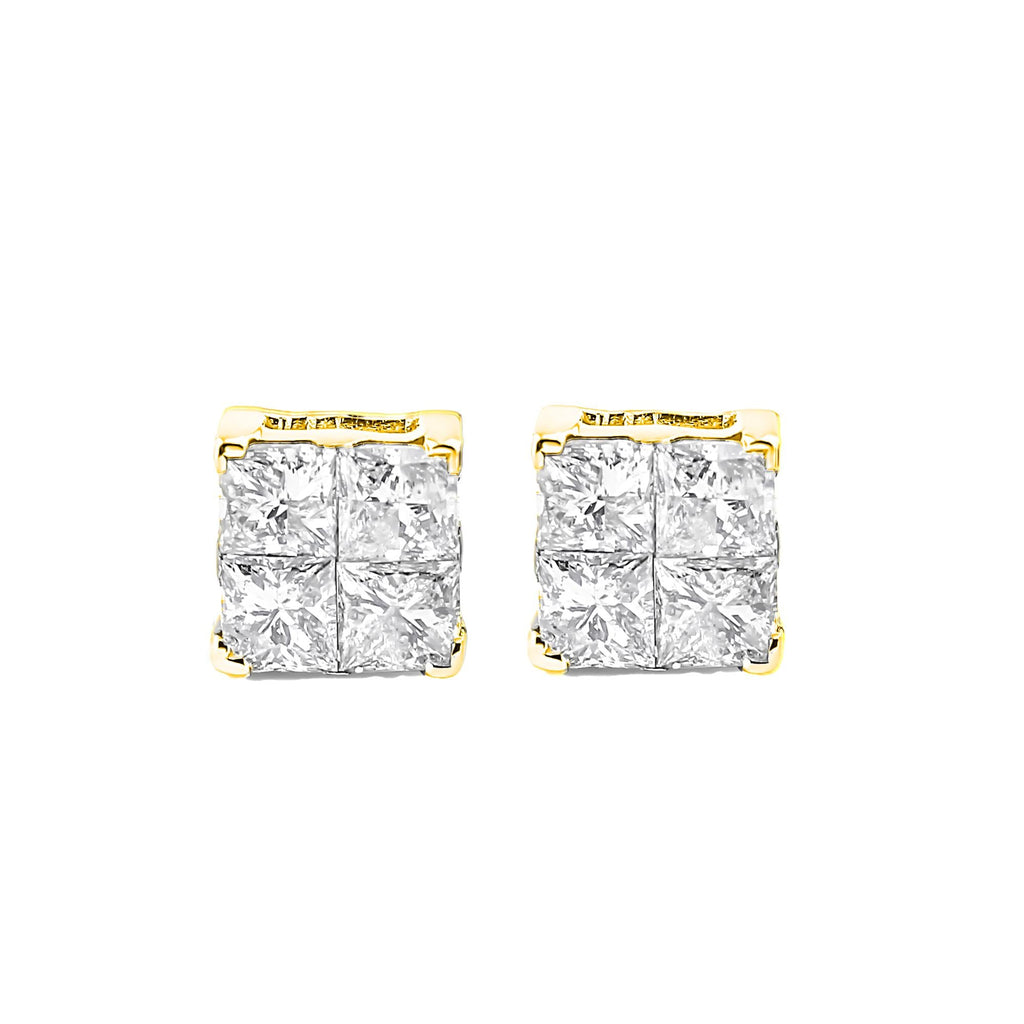 10K Yellow Gold Plated .925 Sterling Silver 1.0 Cttw Princess-Cut Diamond Composite Multi Stone Stud Earrings (J-K Color, SI2-I1 Clarity) - Friggin Jewelry
