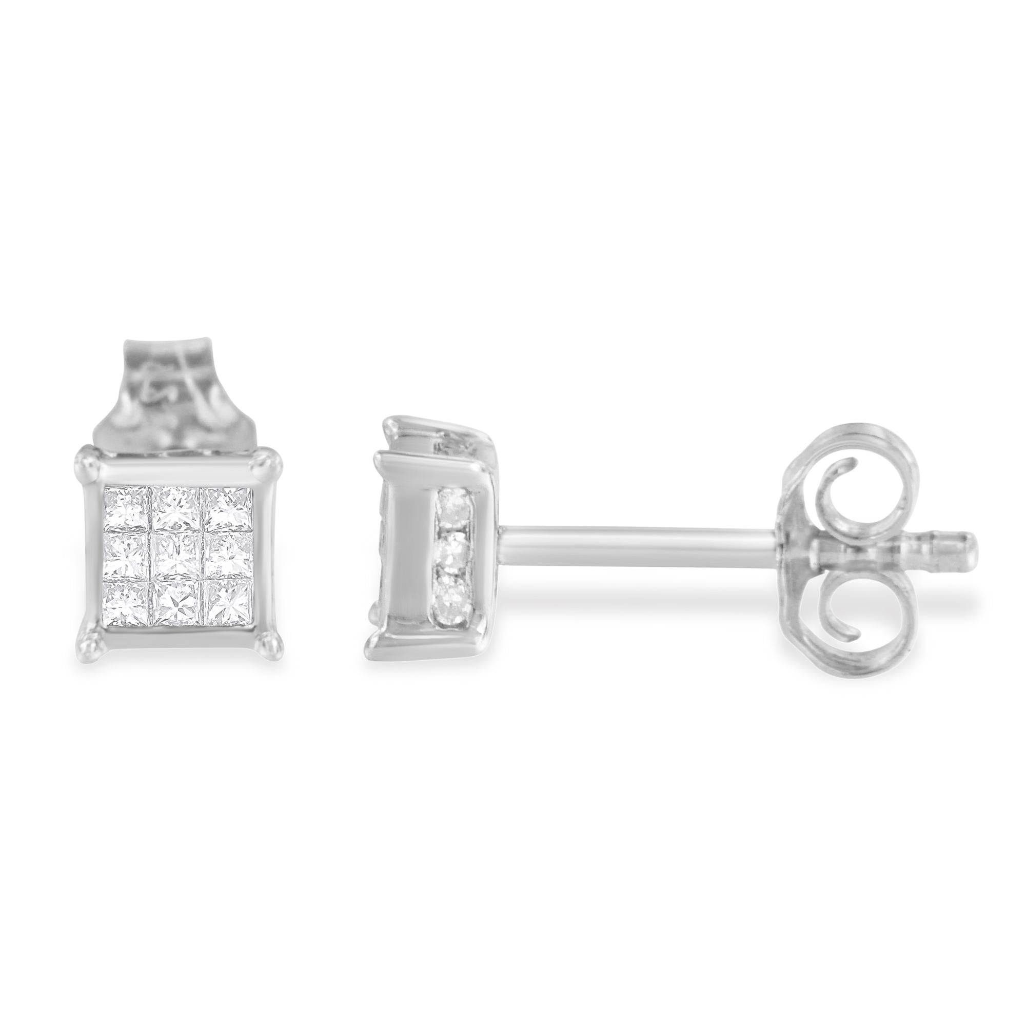 Sterling Silver Princess Cut Diamond Square Stud Earrings (.3 cttw, H-I Color, I1-I2 Clarity) - Friggin Jewelry