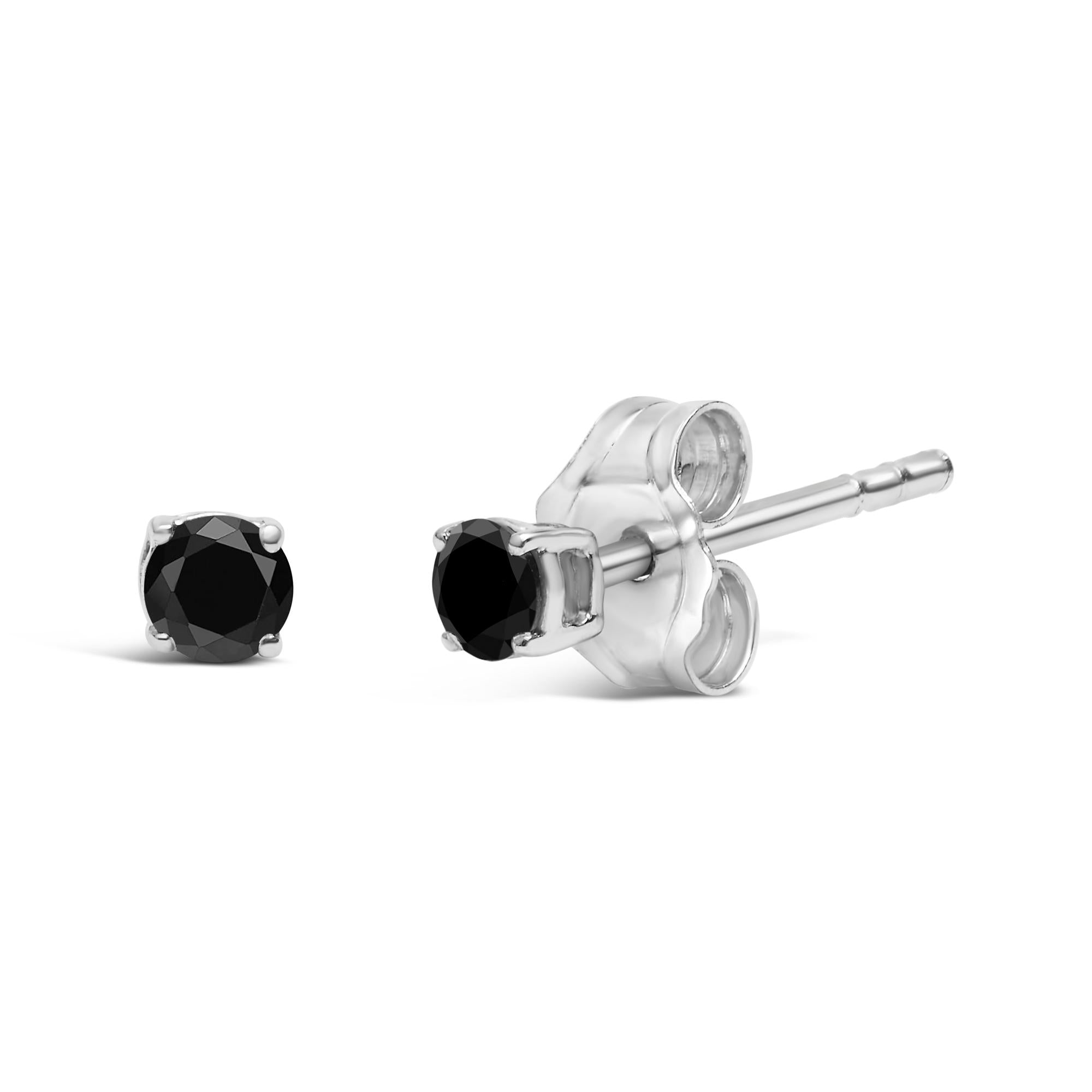 Pendientes solitarios de diamante negro en plata de ley 925 (color negro, claridad I2-I3) - Friggin Jewelry