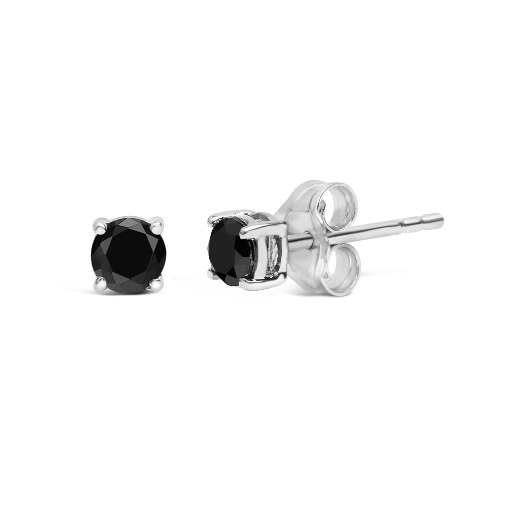 Pendientes solitarios de diamante negro en plata de ley 925 (color negro, claridad I2-I3) - Friggin Jewelry