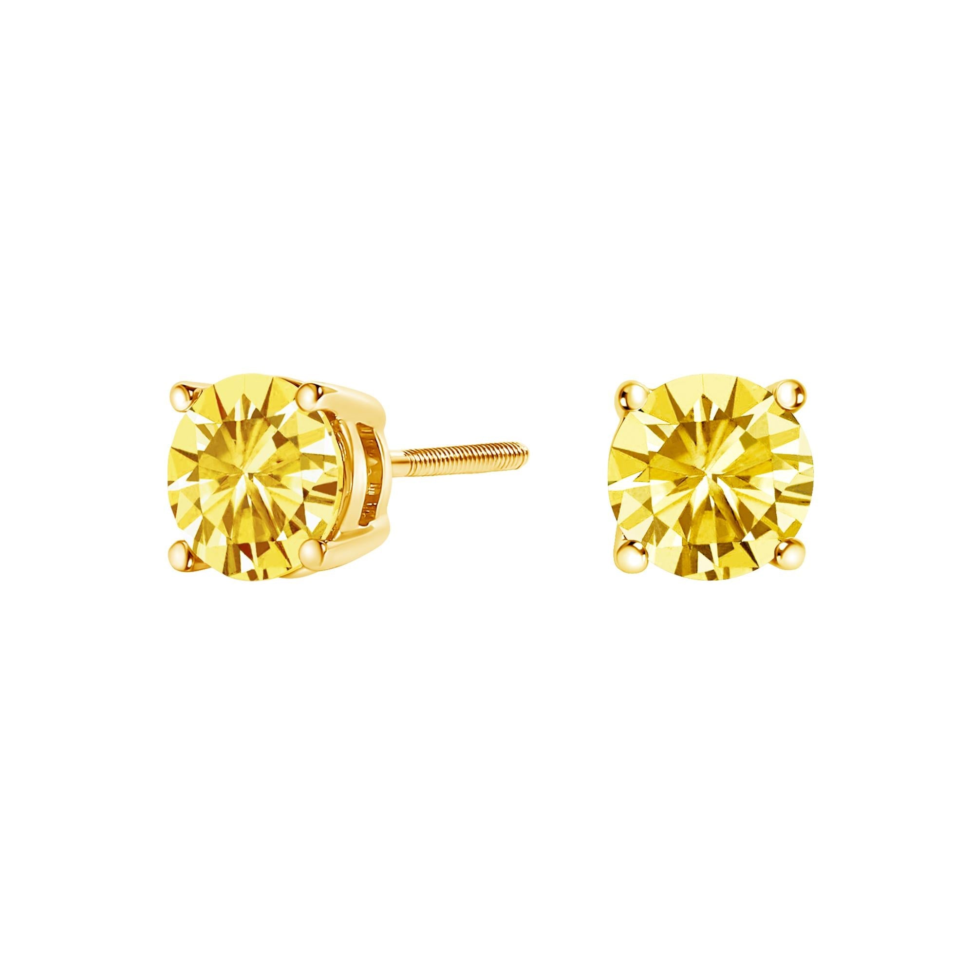 Aretes solitarios de diamantes amarillos cultivados en laboratorio en oro de 14 quilates - Friggin Jewelry