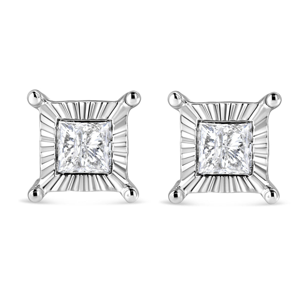 Pendientes solitarios de diamantes de talla princesa engastados en plata de ley 925 (color HI, claridad I2-I3) - Friggin Jewelry
