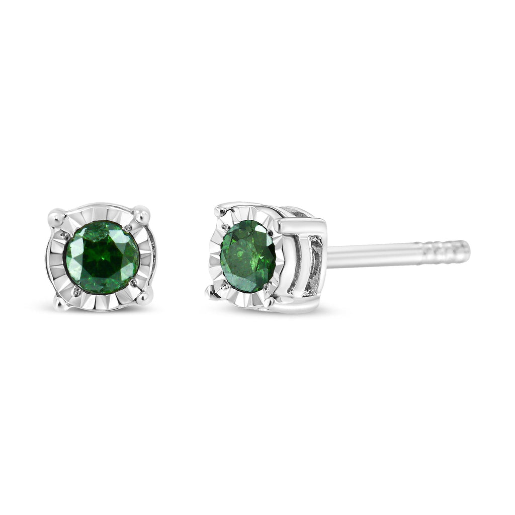 Pendientes solitarios de plata de ley con diamante verde tratado en talla rosa (0,25 cts, color verde, claridad I2-I3) - Friggin Jewelry