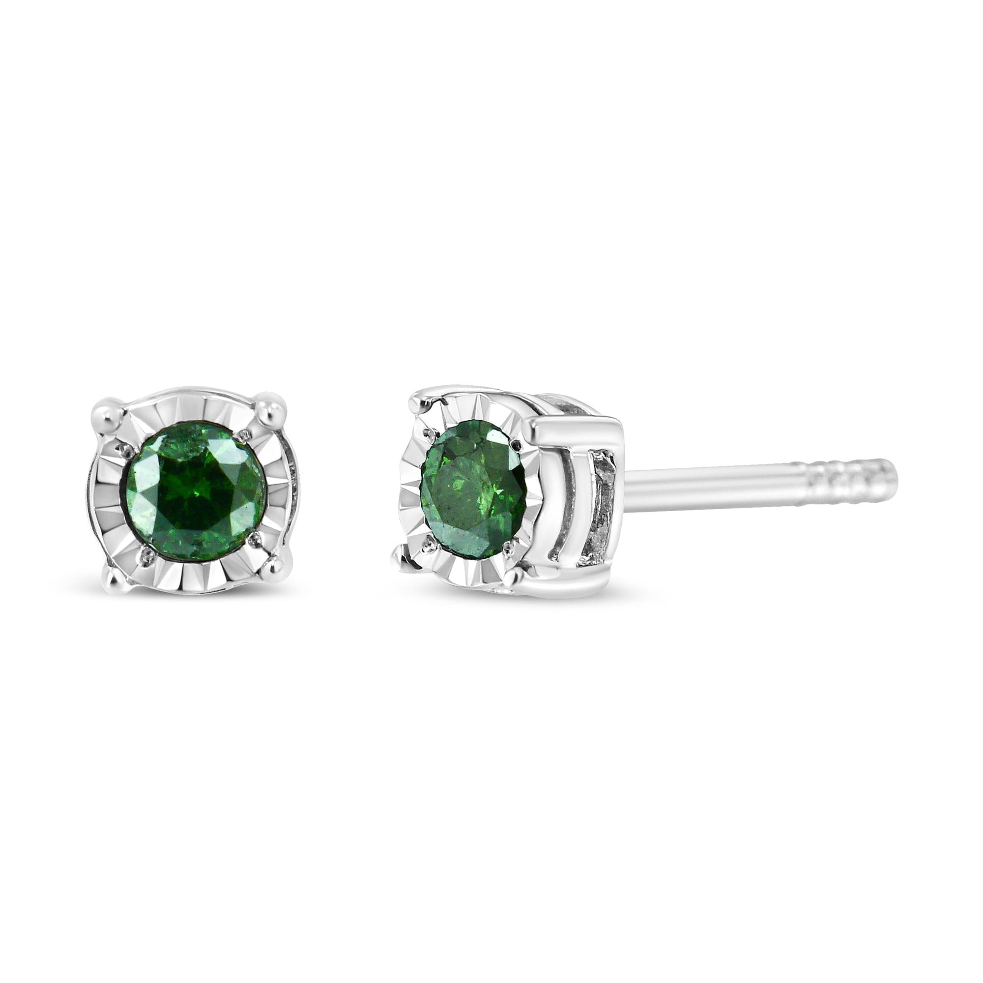Sterling Silver Rose Cut Treated Green Diamond Solitaire Stud Earrings (0.25 cttw, Green Color, I2-I3 Clarity) - Friggin Jewelry