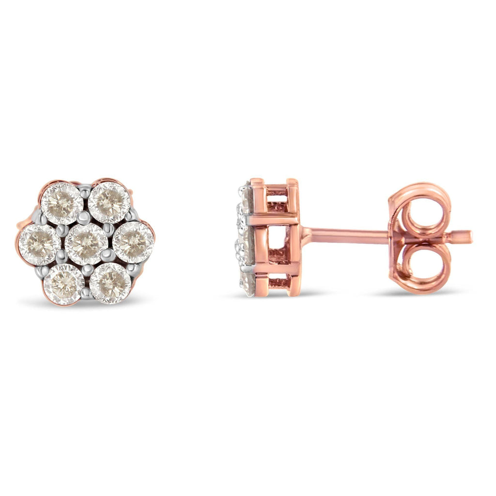 10K Rose Gold Diamond Floral Stud Earrings (0.5 cttw, J-K Color, I1-I2 Clarity) - Friggin Jewelry