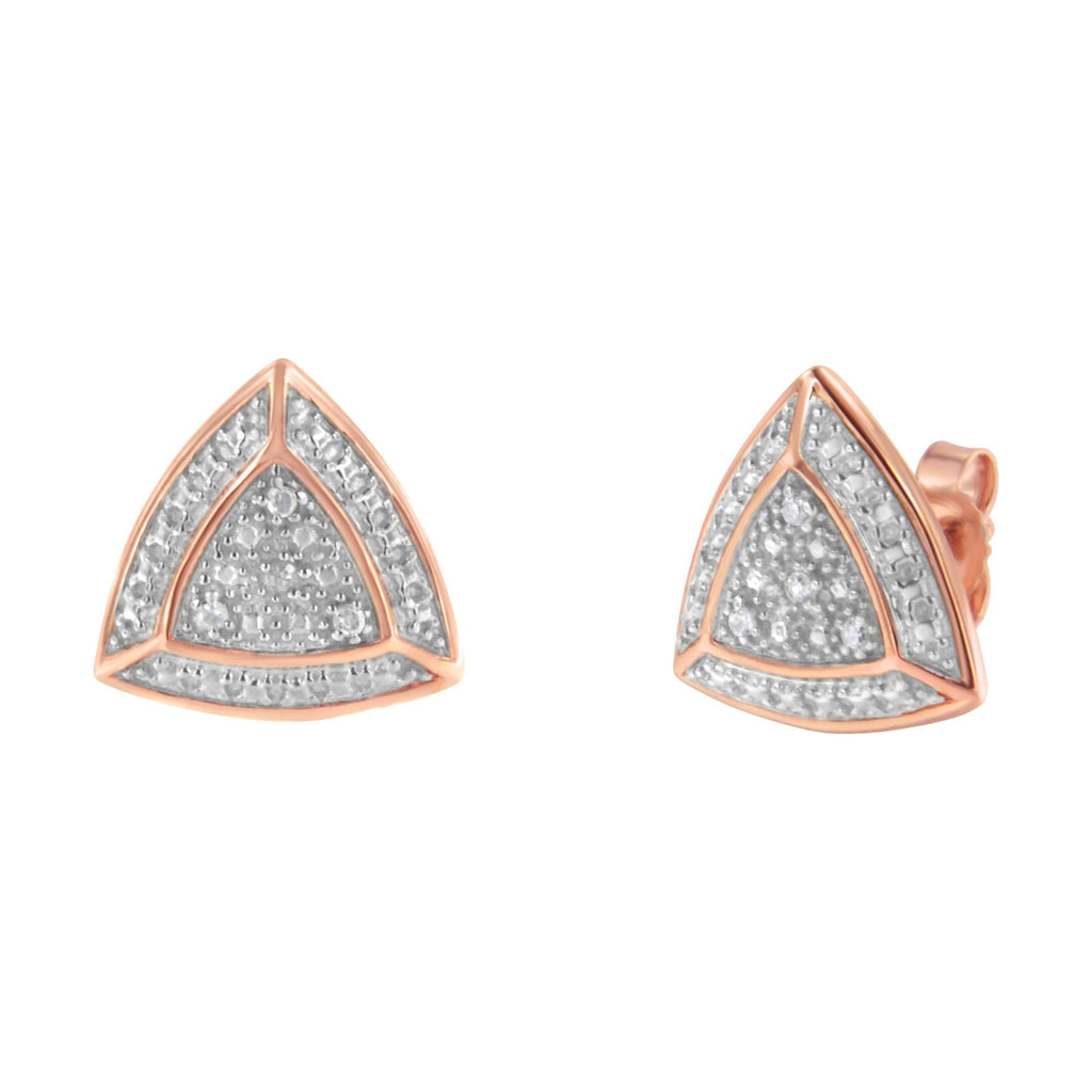 Aretes tipo halo de 4 piedras en forma de trillón con detalles de diamantes en oro rosa de 14 quilates sobre plata de ley 925 (color HI, claridad I2-I3) - Friggin Jewelry