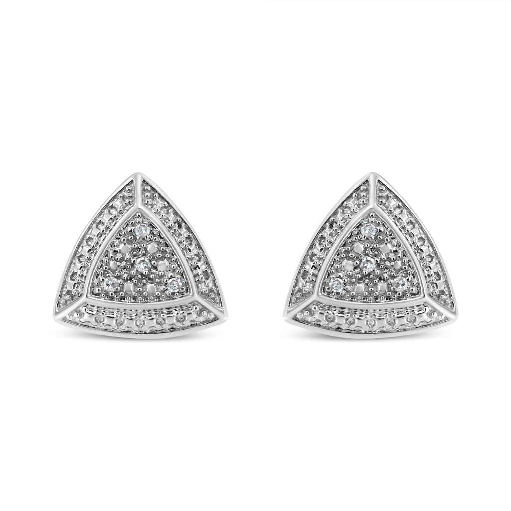 Aretes tipo halo de 4 piedras en forma de trillón con detalles de diamantes en plata de ley 925 (color HI, claridad I2-I3) - Friggin Jewelry