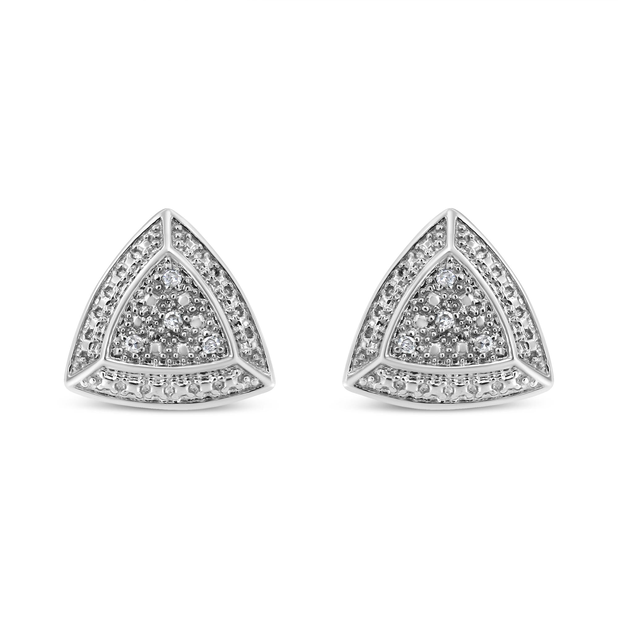 Aretes tipo halo de 4 piedras en forma de trillón con detalles de diamantes en plata de ley 925 (color HI, claridad I2-I3) - Friggin Jewelry