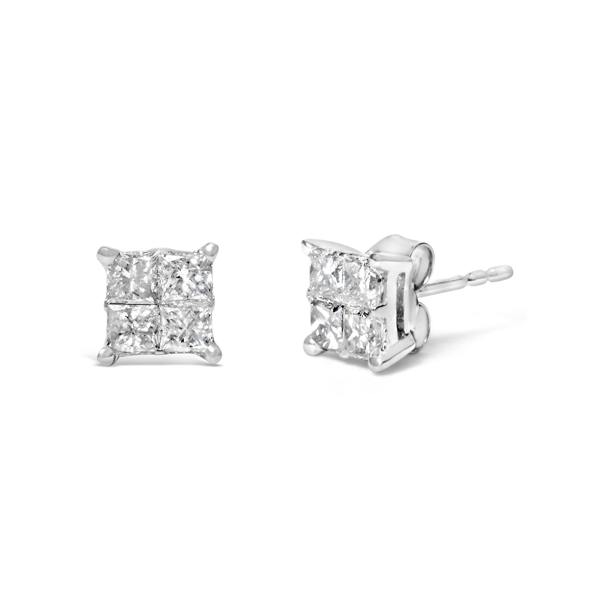 10K White Gold Diamond Stud Earrings (3/4 cttw, H-I Color, SI2-I1 Clarity) - Friggin Jewelry