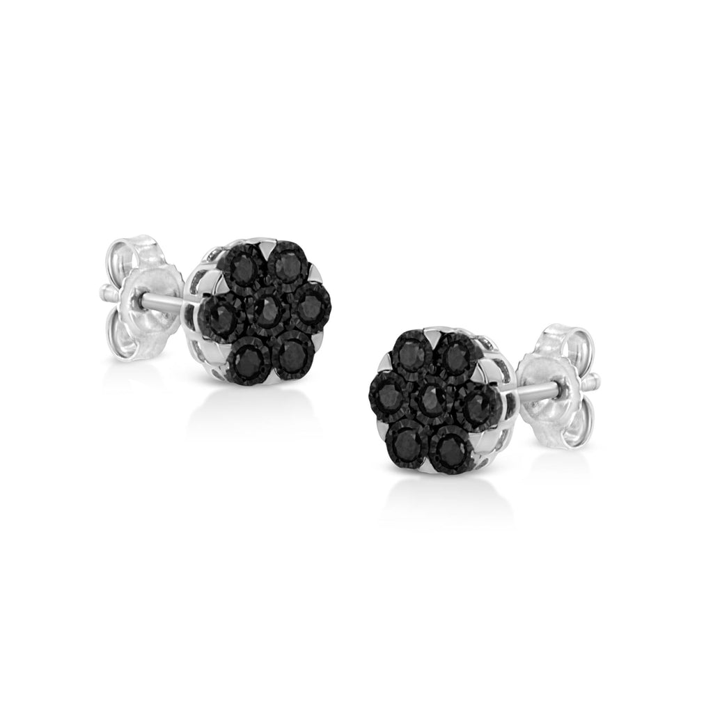 .925 Sterling Silver 1/4 Cttw Color Diamond Cluster Flower Earrings - Friggin Jewelry