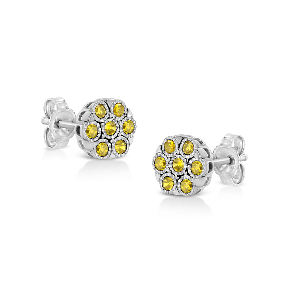 .925 Sterling Silver 1/4 Cttw Color Diamond Cluster Flower Earrings - Friggin Jewelry