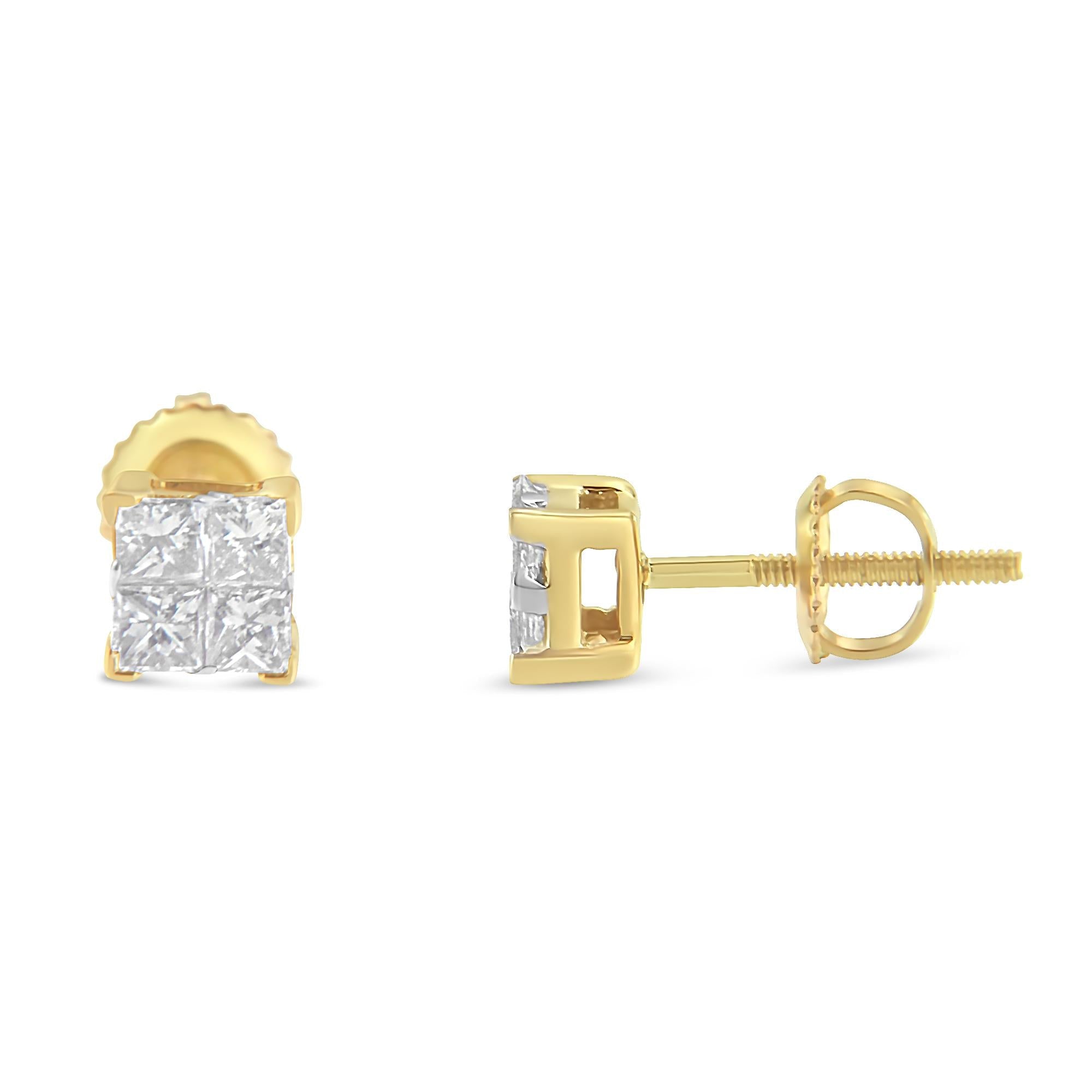 10K Gold Princess Diamond Composite Stud Earring (1/2 cttw, I-J Color, I1-I2 Clarity) - Friggin Jewelry