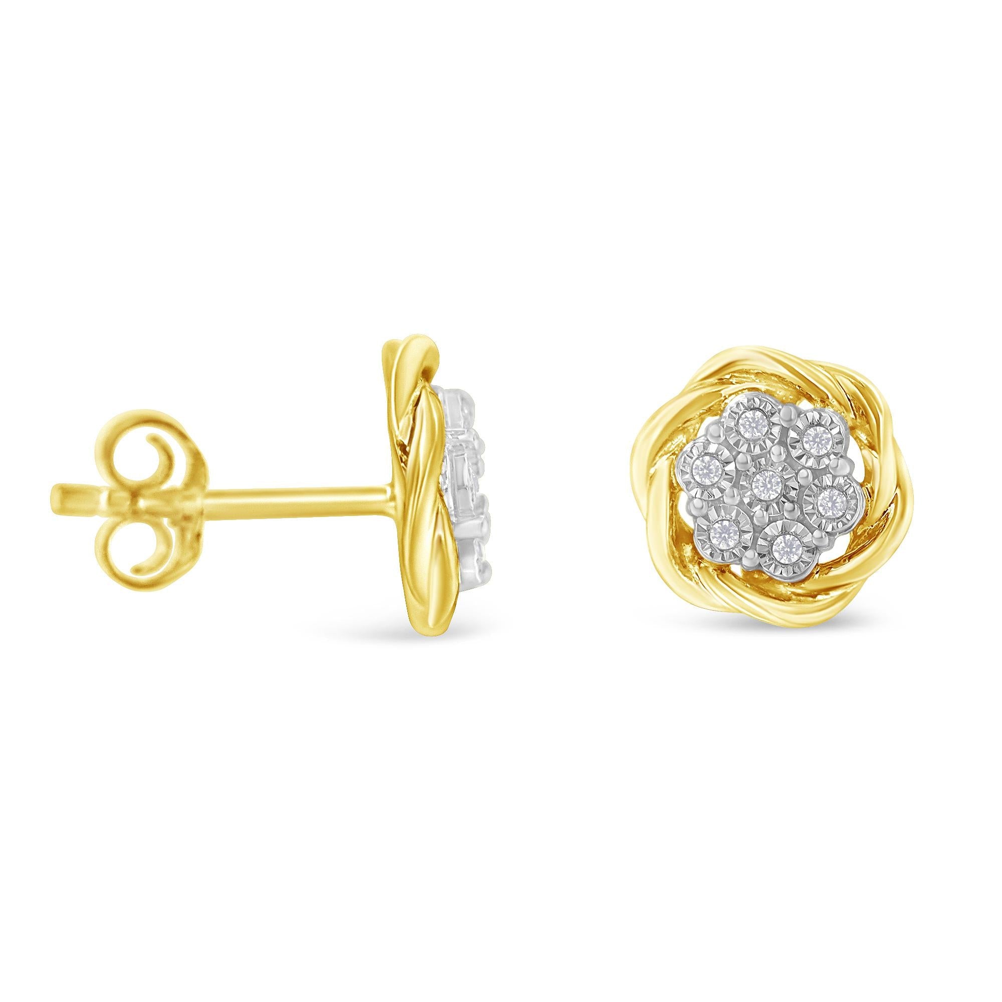 Pendientes de plata de ley chapada en oro amarillo con forma de rosa de diamantes (0,15 cts, color IJ, claridad I2-I3) - Friggin Jewelry