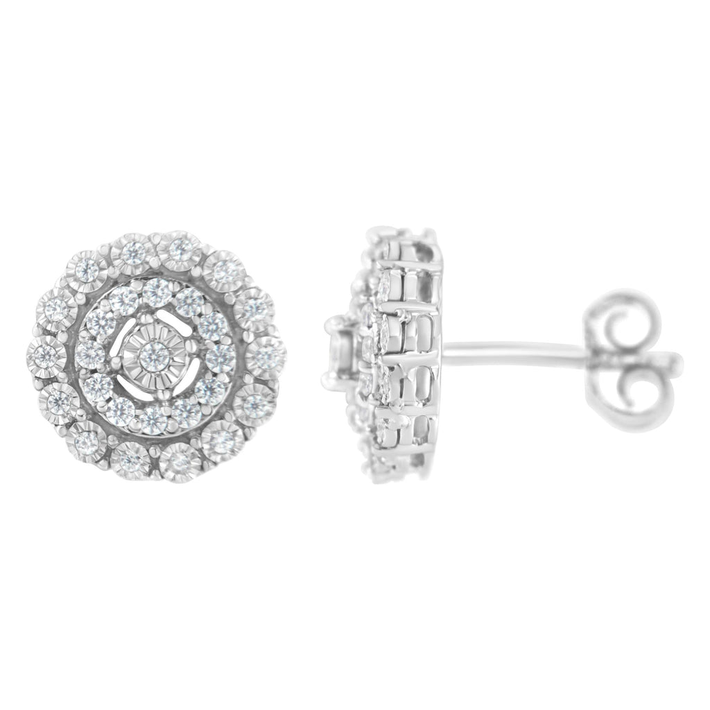 Aretes de oro blanco de 10 quilates con diamantes de talla brillante de 1/2 ct y doble halo (claridad IJ, color I2-I3) - Friggin Jewelry