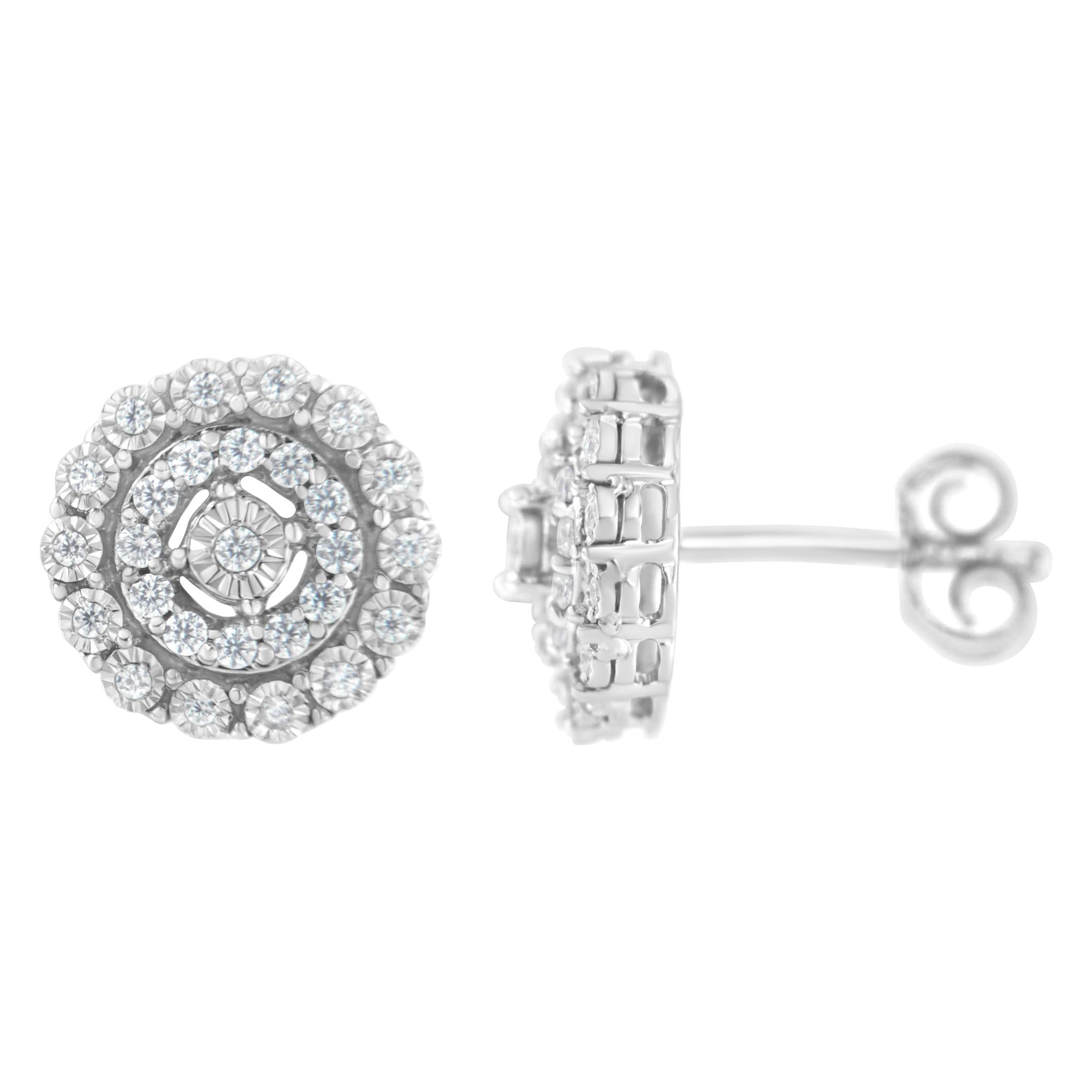 Aretes de oro blanco de 10 quilates con diamantes de talla brillante de 1/2 ct y doble halo (claridad IJ, color I2-I3) - Friggin Jewelry