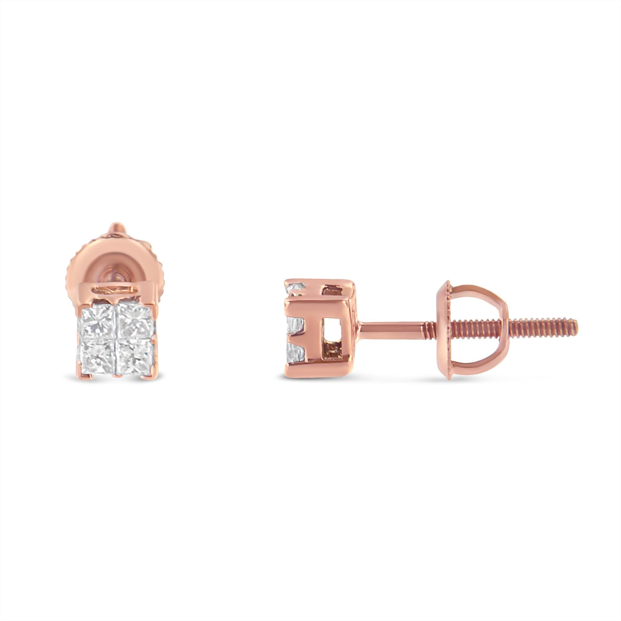 Aretes de diamantes princesa en oro de 10 quilates (1/4 ct, color JK, claridad I1-I2) - Friggin Jewelry