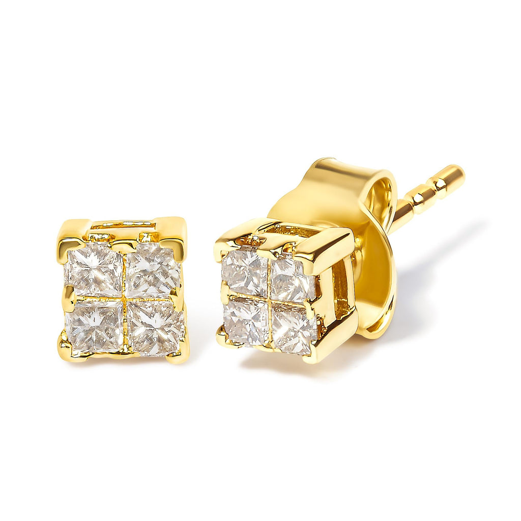 Aretes de oro amarillo de 14 quilates con diamantes cuadrados de talla princesa de 1/4 quilates engastados invisibles (color JK, claridad I1-I2) - Friggin Jewelry