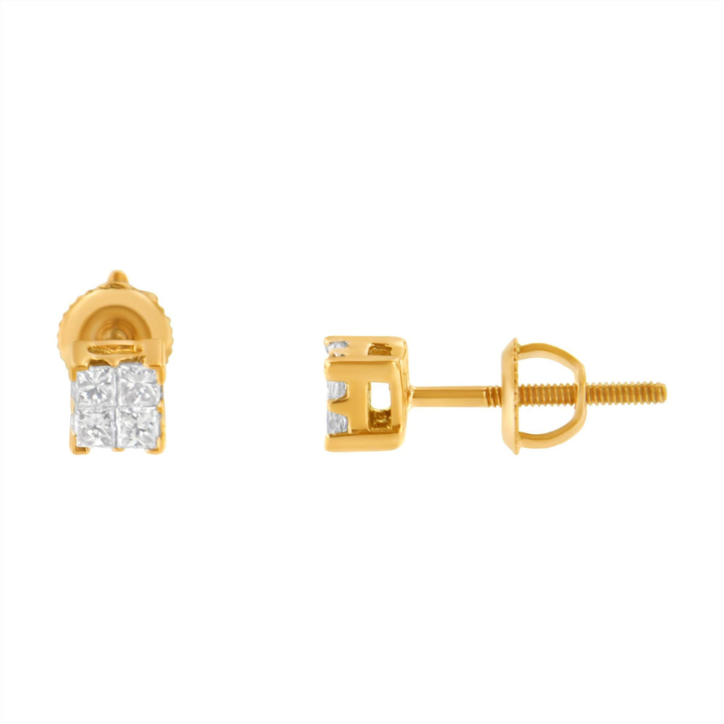 Aretes de diamantes princesa en oro de 10 quilates (1/4 ct, color JK, claridad I1-I2) - Friggin Jewelry