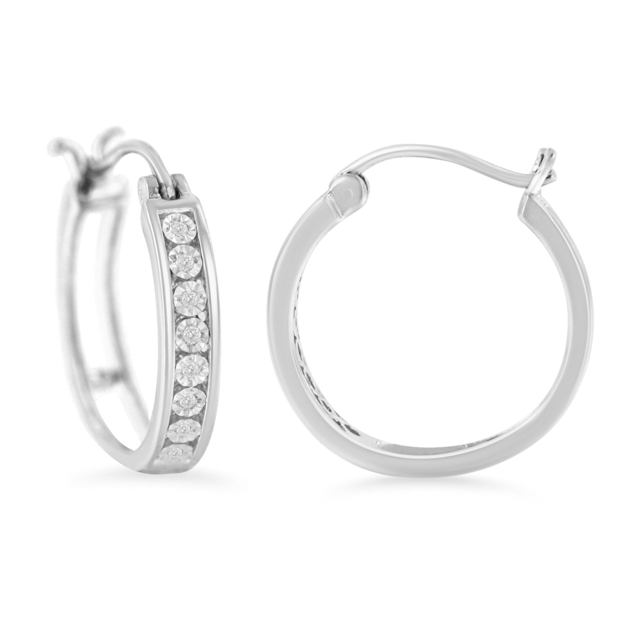 Orecchini a cerchio in argento sterling 925 con diamanti incastonati a canale (colore IJ, purezza I3) - Friggin Jewelry